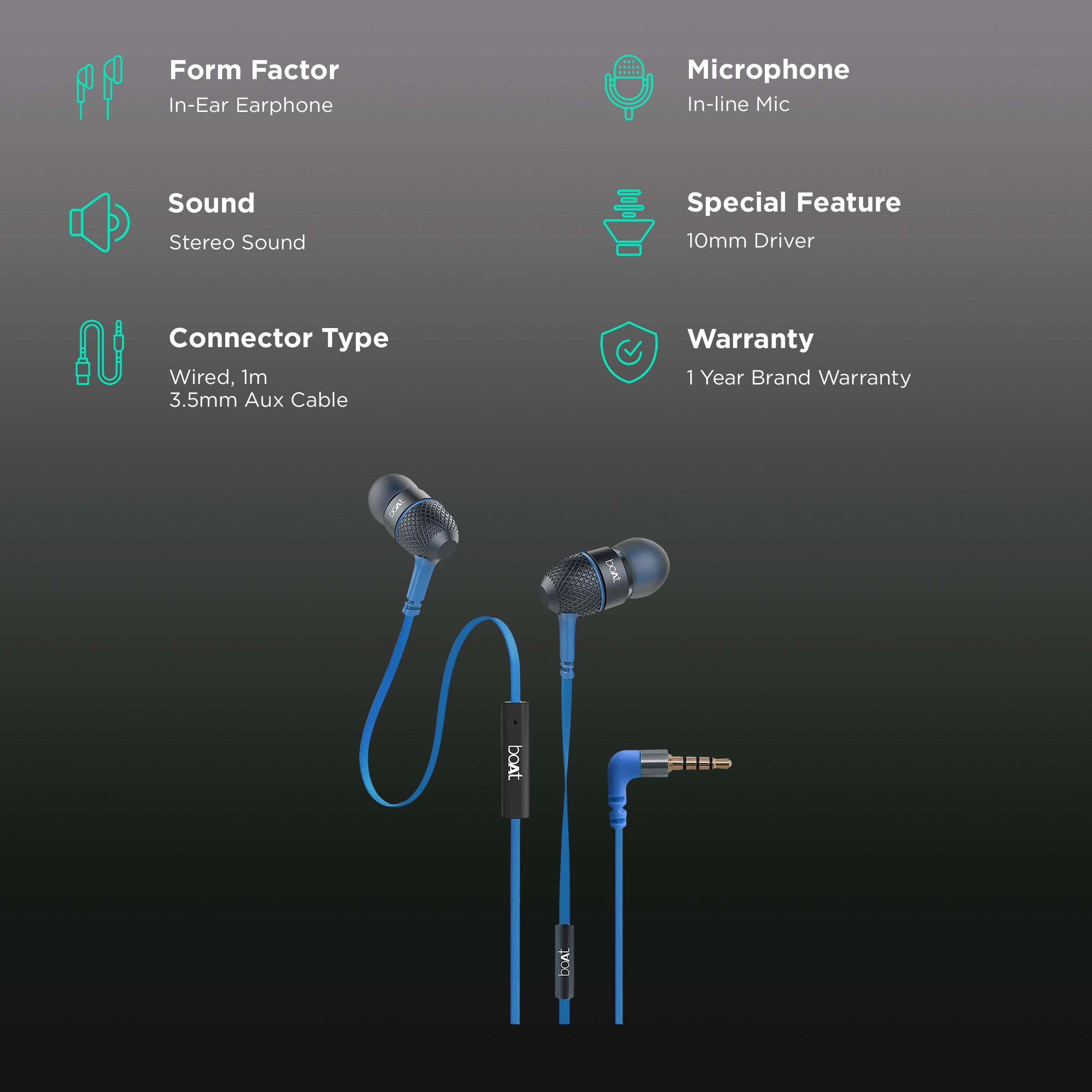 boAt Bassheads 220 Wired Earphone with Mic (In Ear, Blue)_2