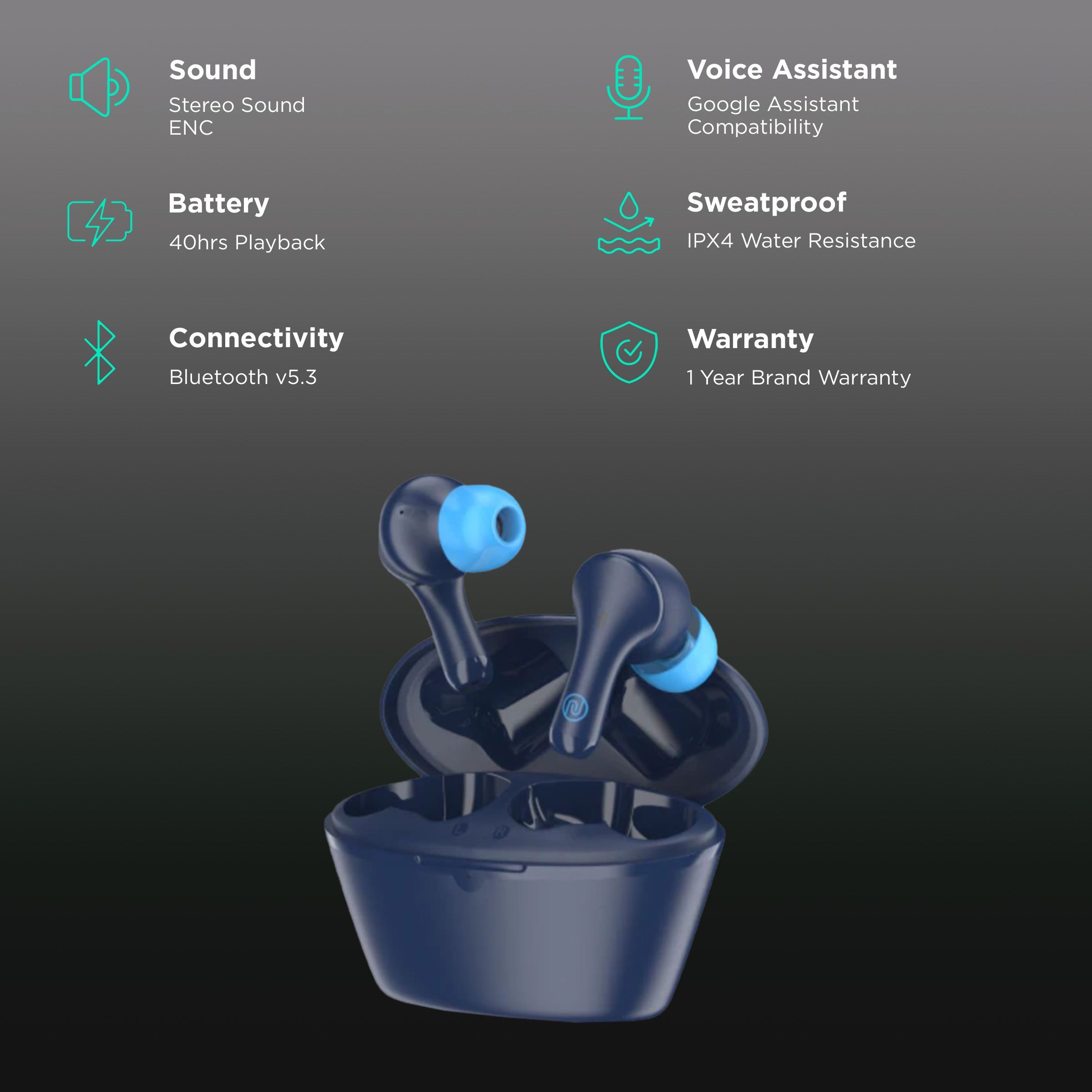 noise Buds VS204 TWS Earbuds with Environmental Noise Cancellation (IPX4 Water Resistant, Upto 50 Hours Playtime, Space Blue) noise Buds VS204 TWS Earbuds with Environmental Noise Cancellation (IPX4 Water Resistant, Upto 50 Hours Playtime, Space Blue)_2