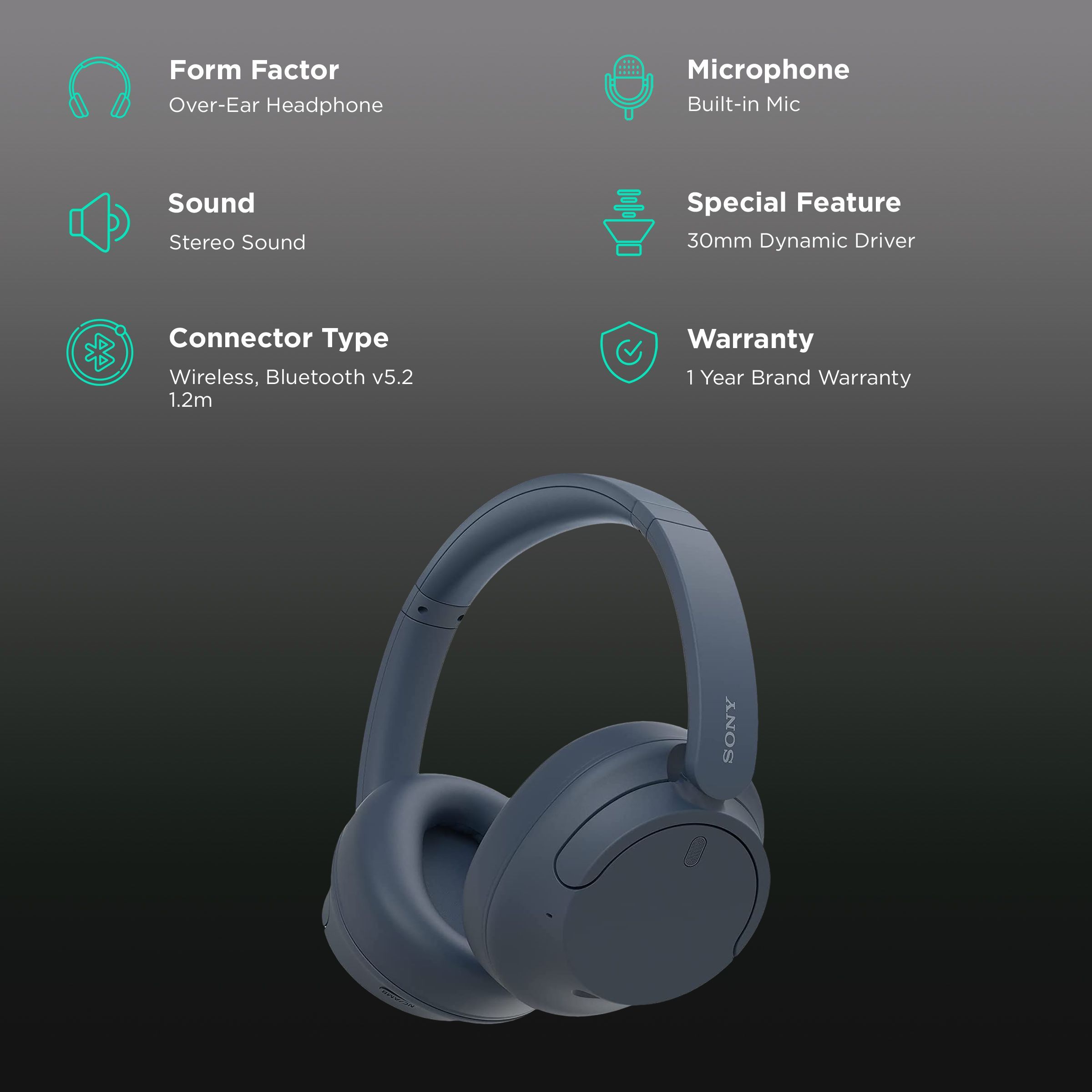 SONY WH-CH720N Bluetooth Headphone with Mic (Dual Noise Sensor Technology, Over Ear, Blue)_2