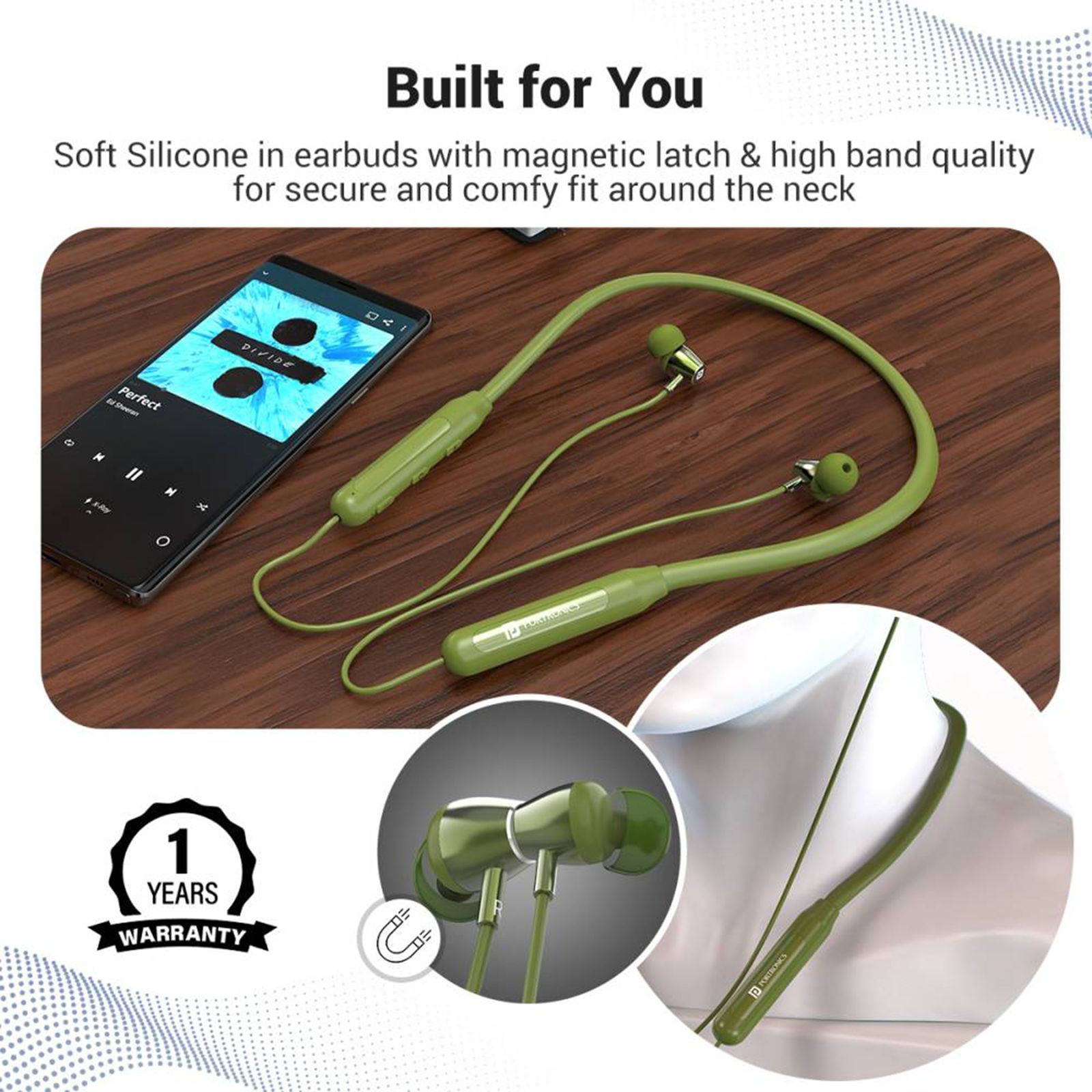 PORTRONICS Harmonics Z3 Neckband (IPX5 Water Resistant, Upto 30 Hours Playback, Green)_6