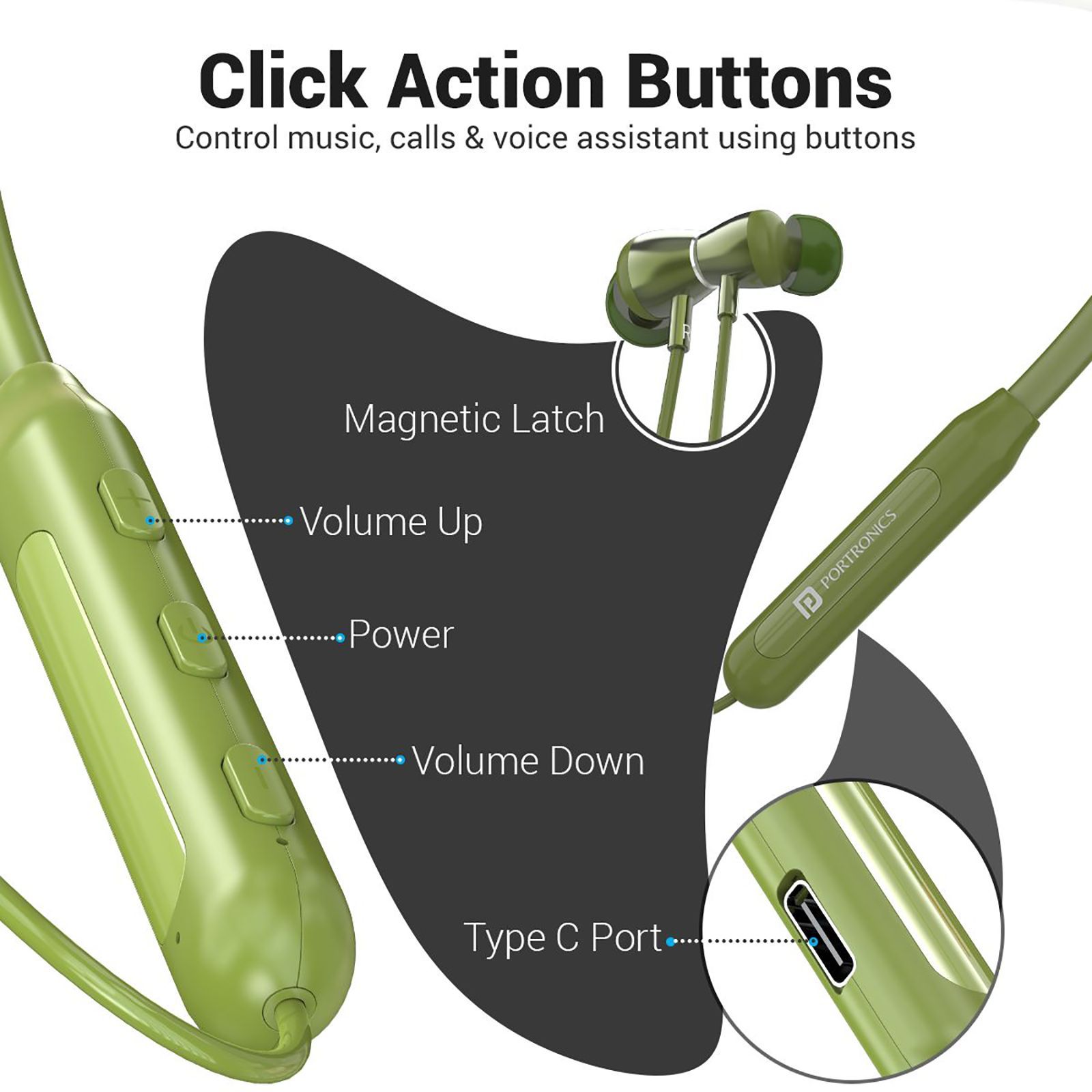 PORTRONICS Harmonics Z3 Neckband (IPX5 Water Resistant, Upto 30 Hours Playback, Green)_8