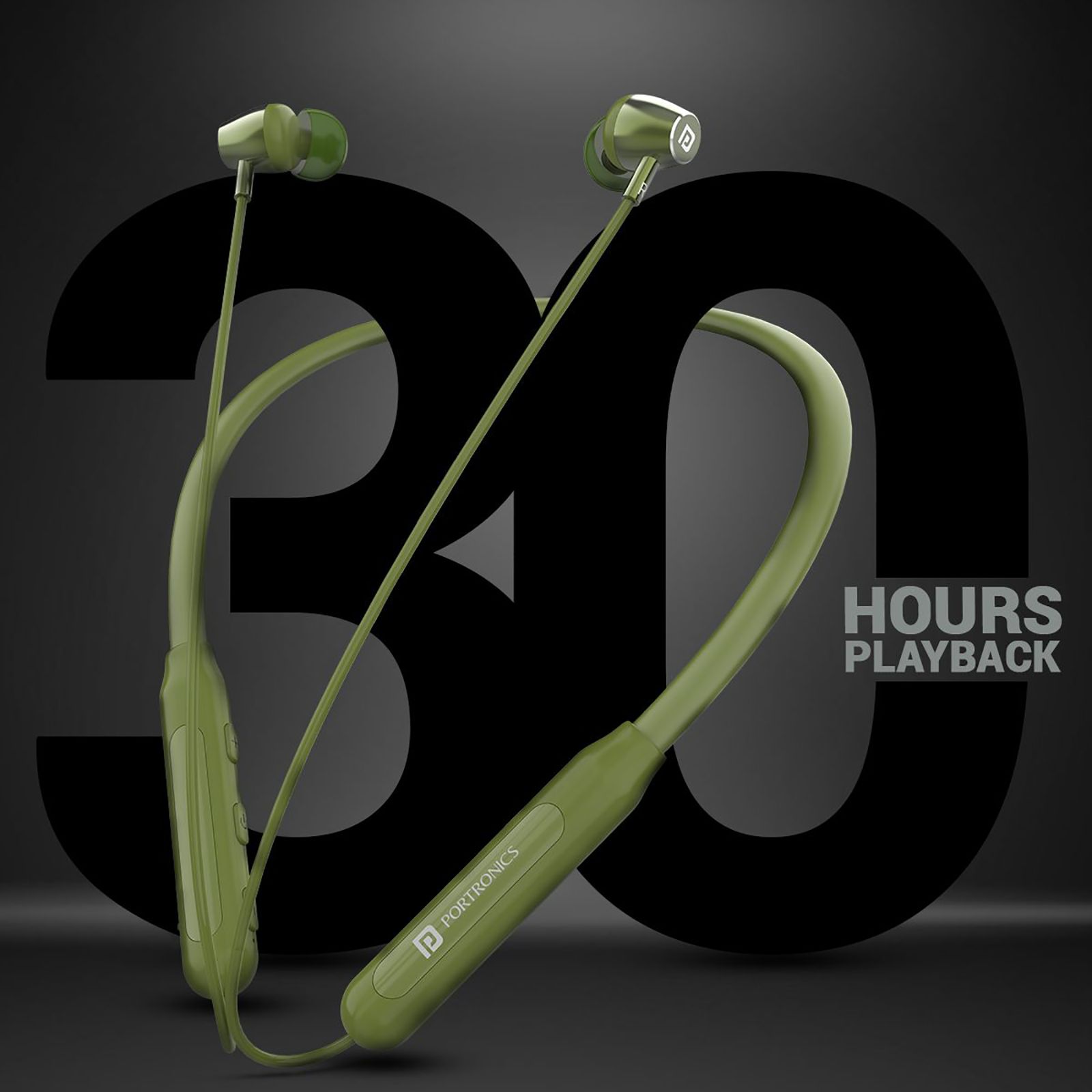 PORTRONICS Harmonics Z3 Neckband (IPX5 Water Resistant, Upto 30 Hours Playback, Green)_9