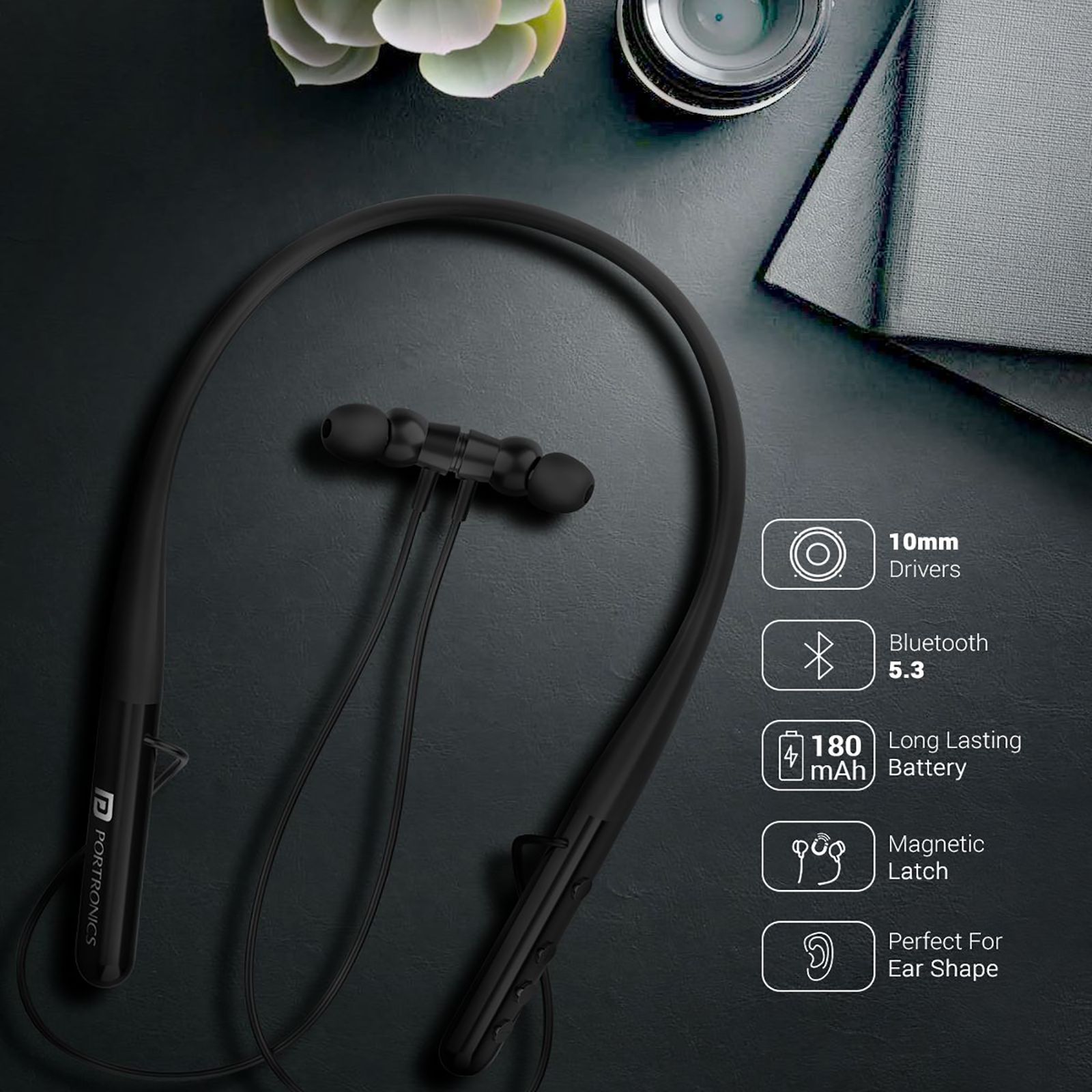 PORTRONICS Harmonics Z3 Neckband (IPX5 Water Resistant, Upto 30 Hours Playback, Black) PORTRONICS Harmonics Z3 Neckband (IPX5 Water Resistant, Upto 30 Hours Playback, Black)_9