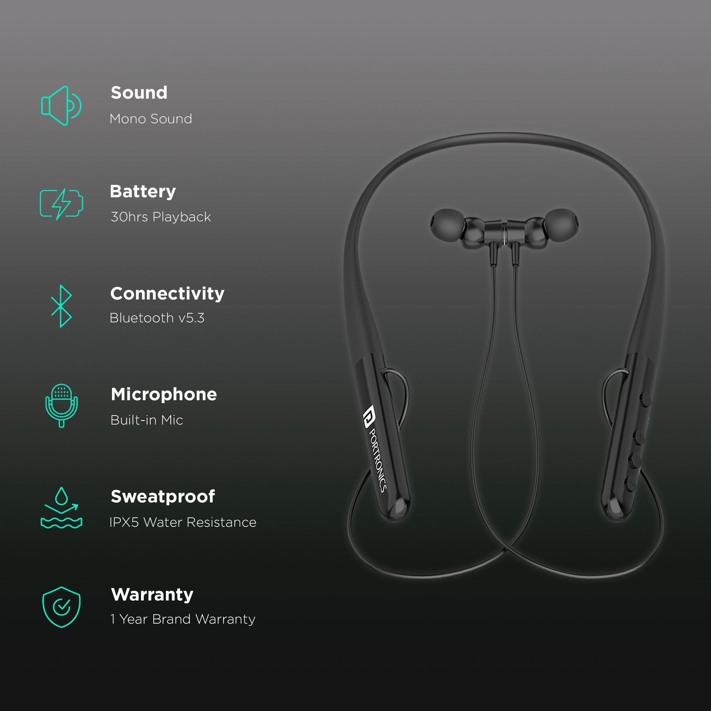 PORTRONICS Harmonics Z3 Neckband (IPX5 Water Resistant, Upto 30 Hours Playback, Black) PORTRONICS Harmonics Z3 Neckband (IPX5 Water Resistant, Upto 30 Hours Playback, Black)_2