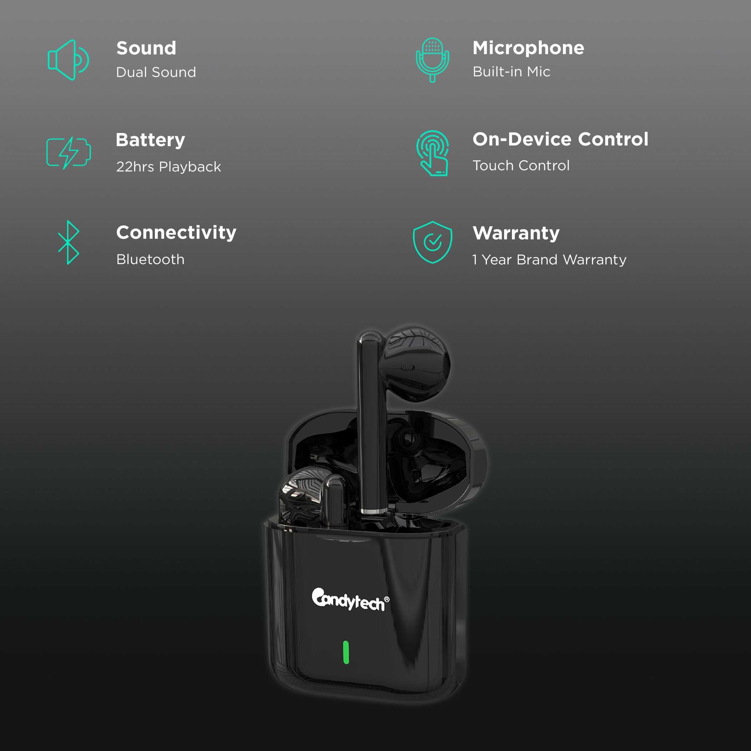 Candytech Emoji TWS Earbuds (Dual Pairing, Black)_2