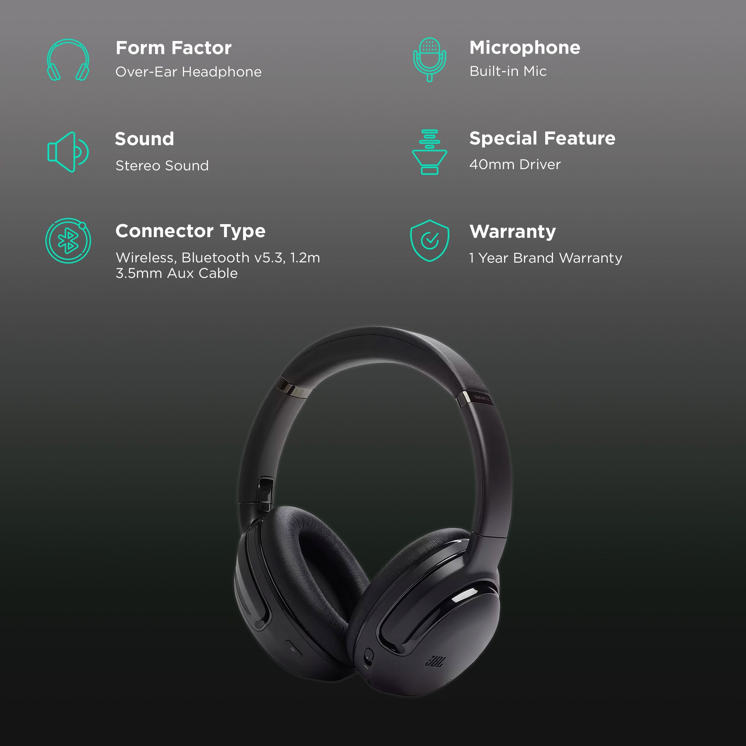 JBL Tour One M2 Bluetooth Headphone with Mic (Upto 50 Hours Playback, Over Ear, Black)_2