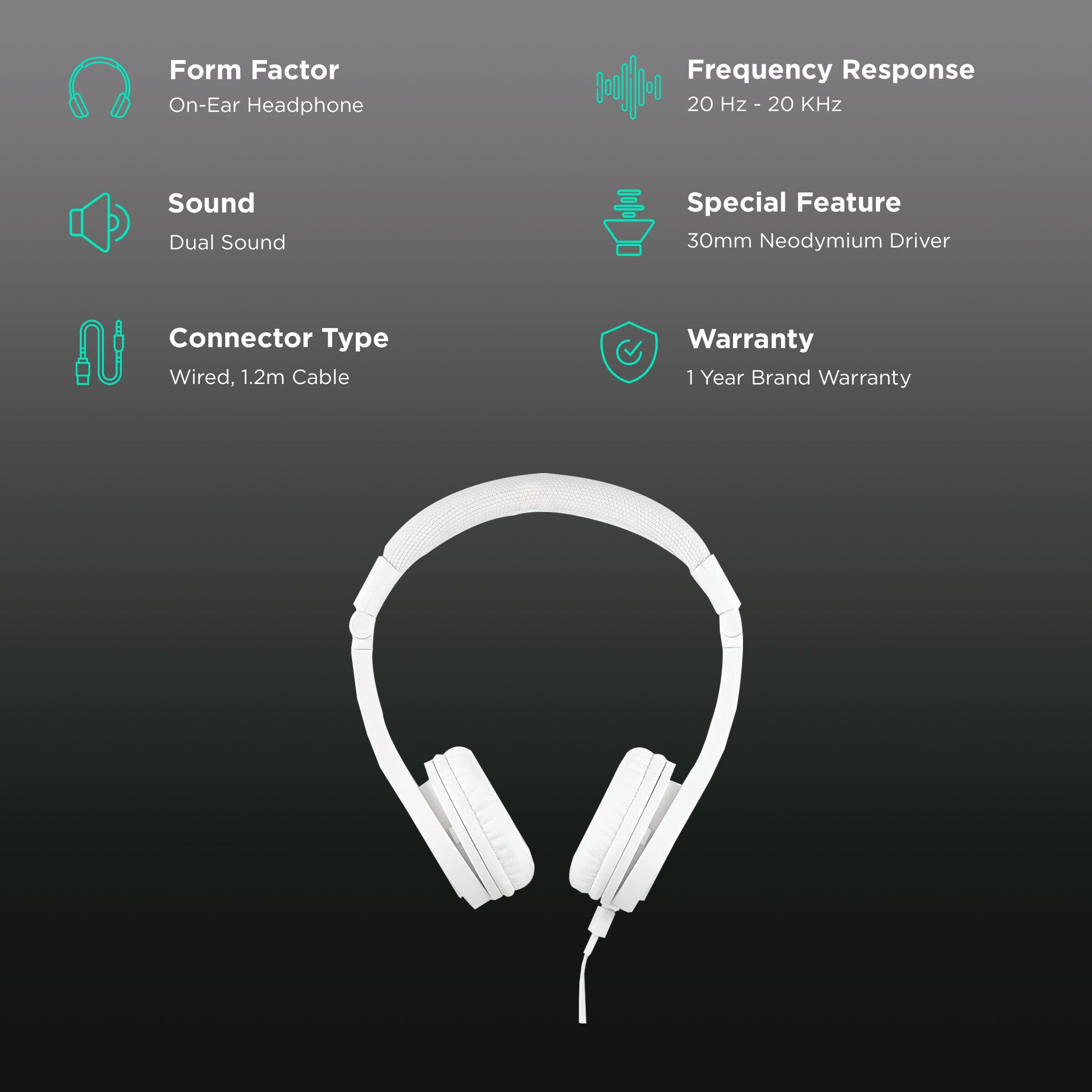 onanoff BuddyPhones Explore+ Wired Headphone with Mic (On Ear, Snow White)_2