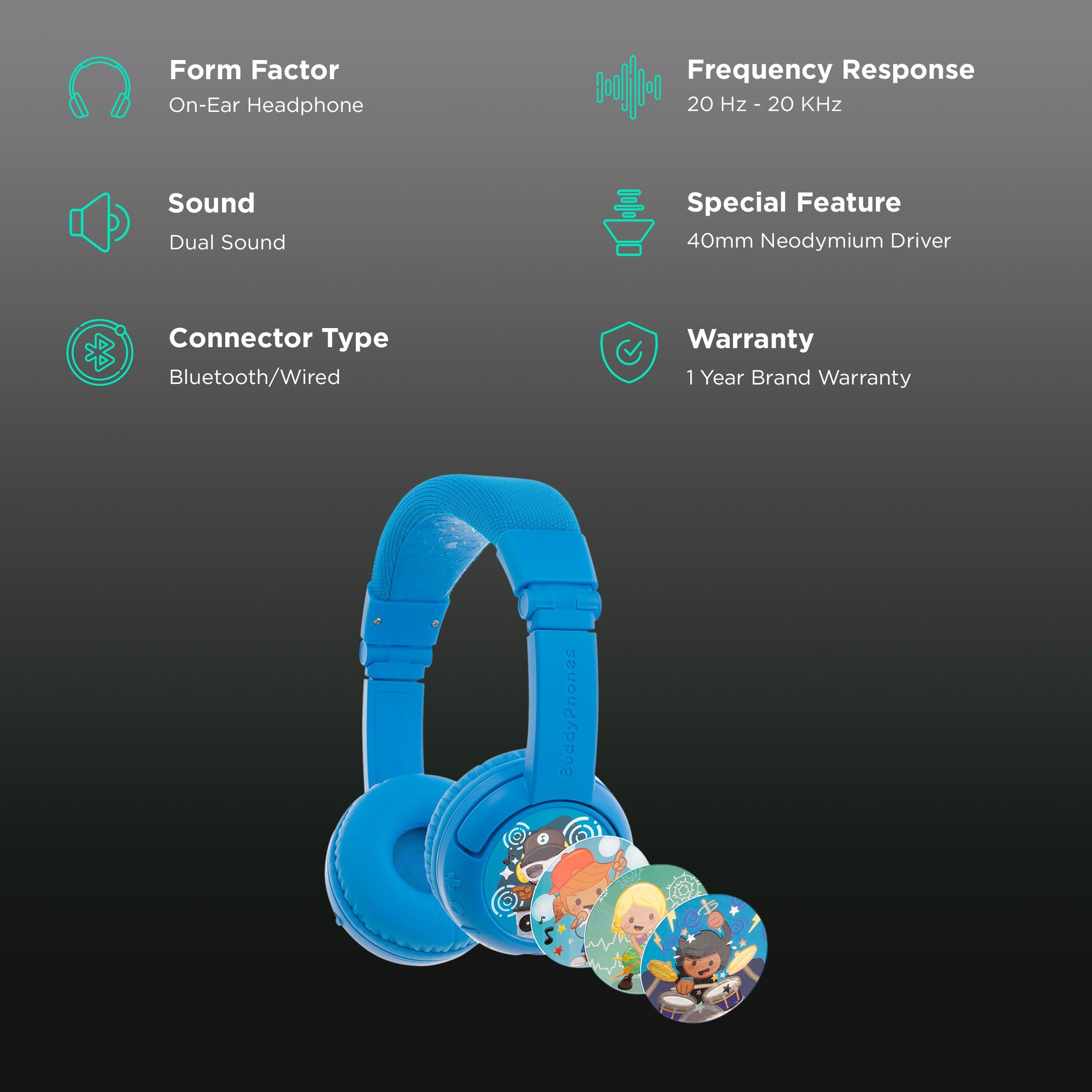 onanoff BuddyPhones Play Plus BT-BP-PLAYP-DP Bluetooth Headphone With Mic (Upto 20 Hours Playback, On Ear, Blue)_2