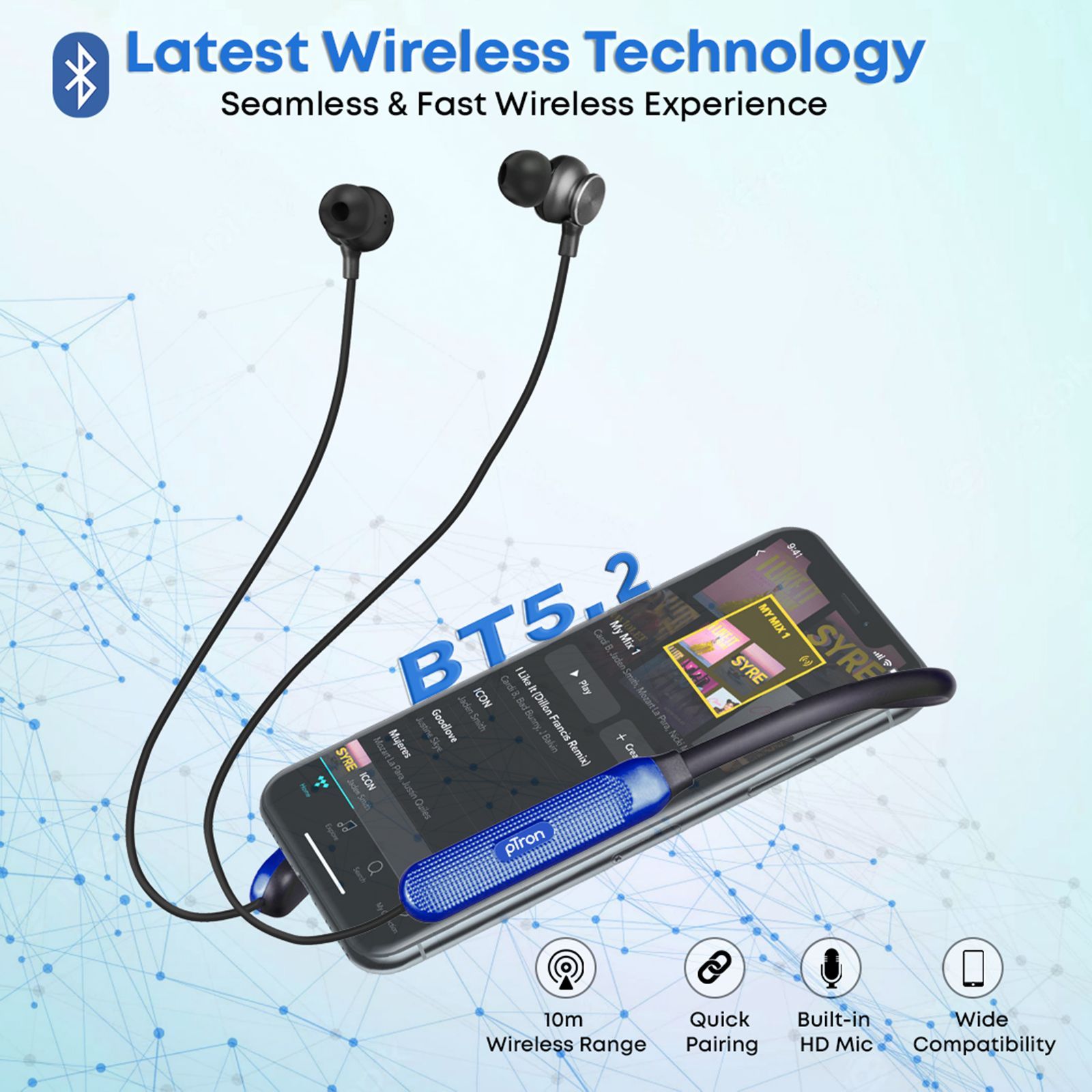 pTron InTunes Classic Neckband with Passive Noise Cancellation (IPX4 Water Resistant, 13mm Drivers, Black|Blue)_5