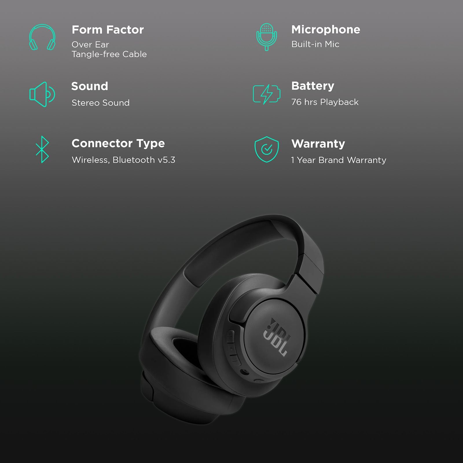 JBL Tune 720BT Bluetooth Headphone with Mic (Upto 76 Hours Playback, Over Ear, Black)_2