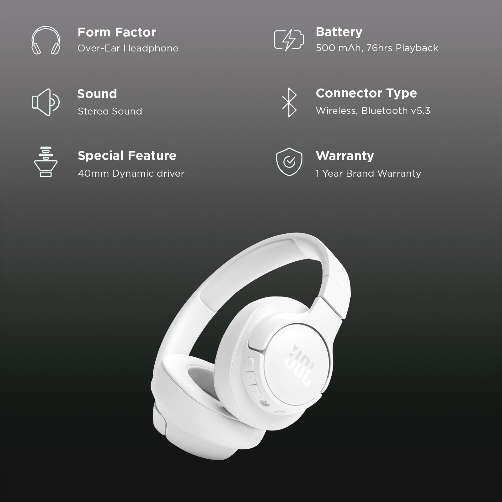 JBL Tune 720BT Bluetooth Headphone with Mic (Upto 76 Hours Playback, Over Ear, White)_2