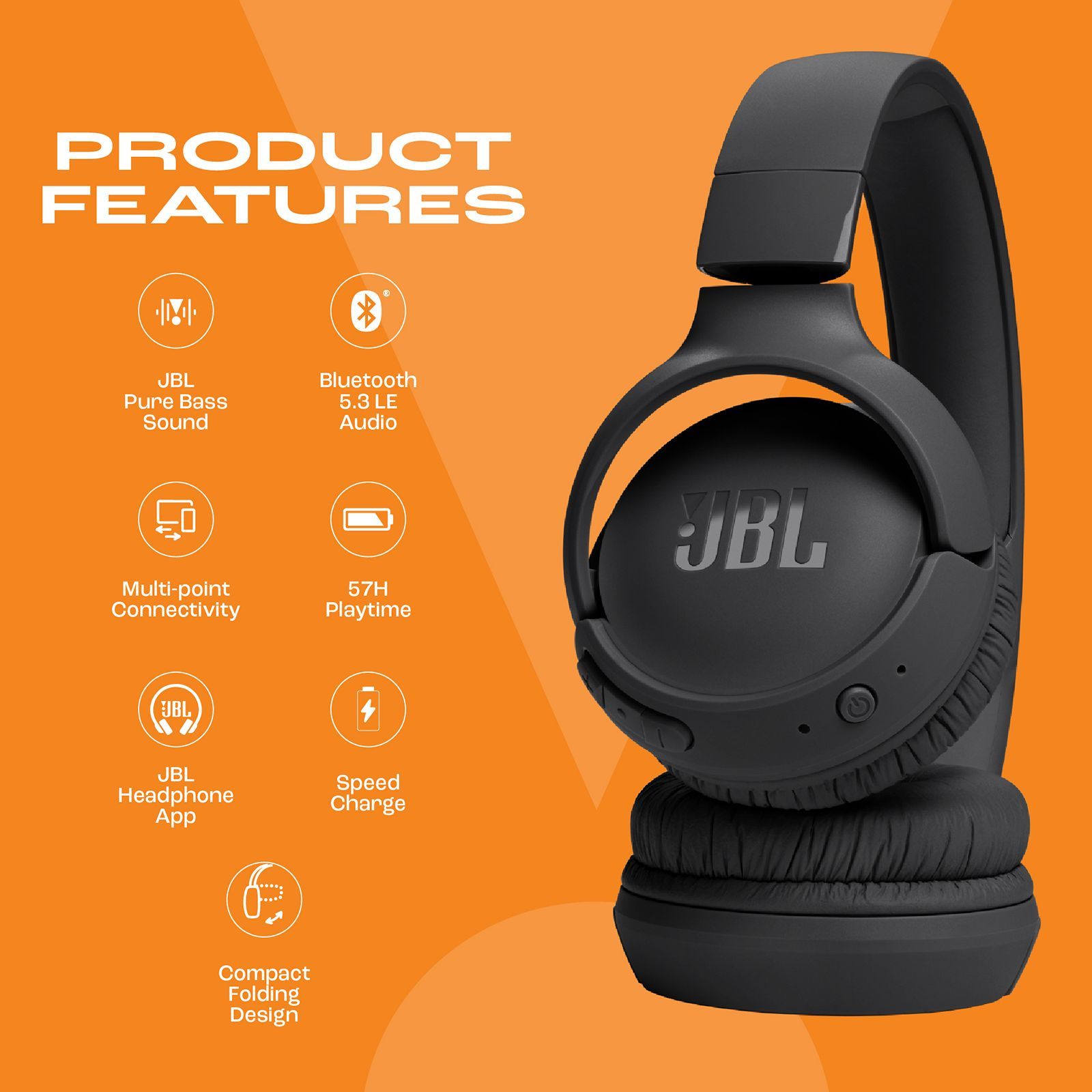 JBL Tune 520BT Bluetooth Headphone with Mic (Pure Bass Sound, On Ear, Black)_9