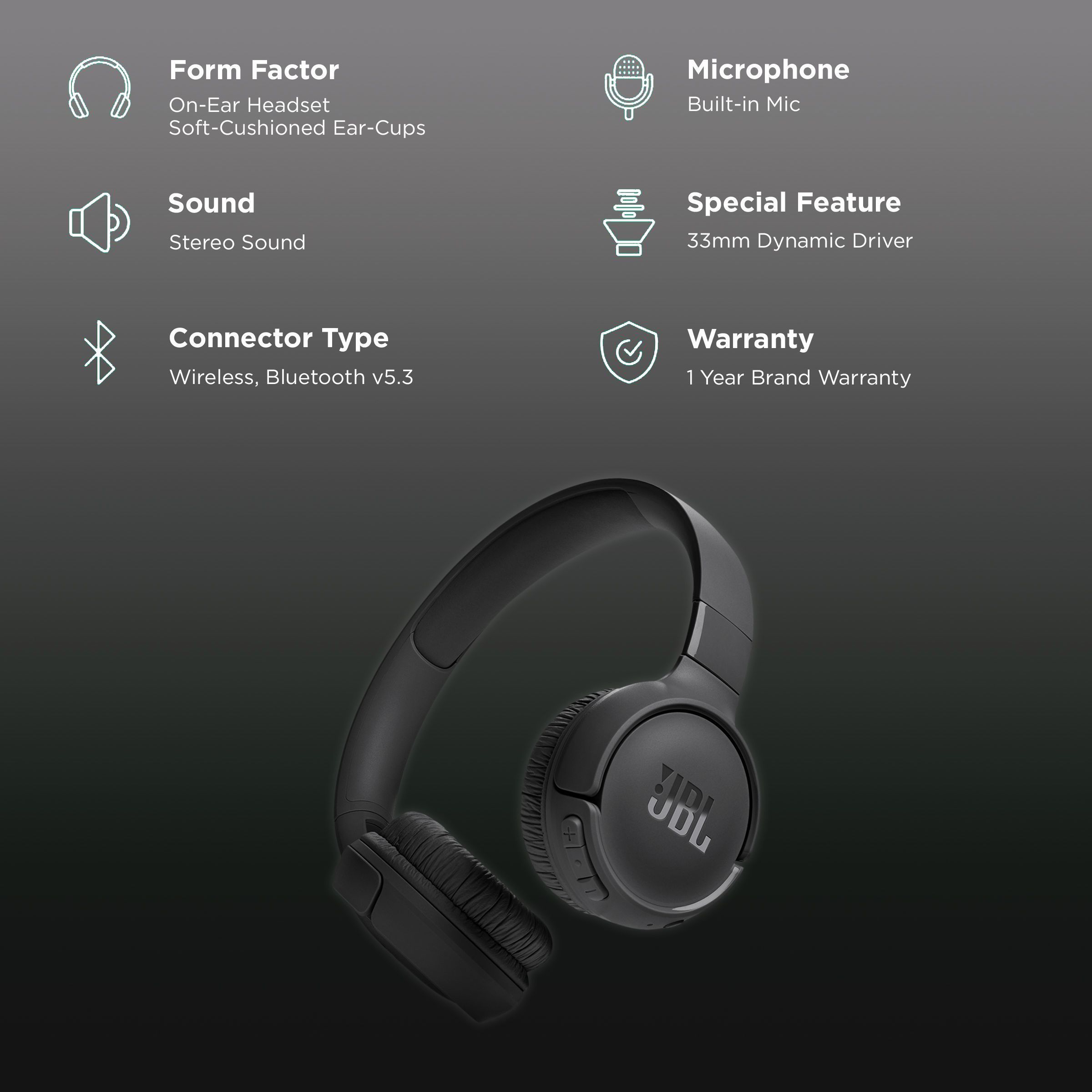 JBL Tune 520BT Bluetooth Headphone with Mic (Pure Bass Sound, On Ear, Black) JBL Tune 520BT Bluetooth Headphone with Mic (Pure Bass Sound, On Ear, Black)_2