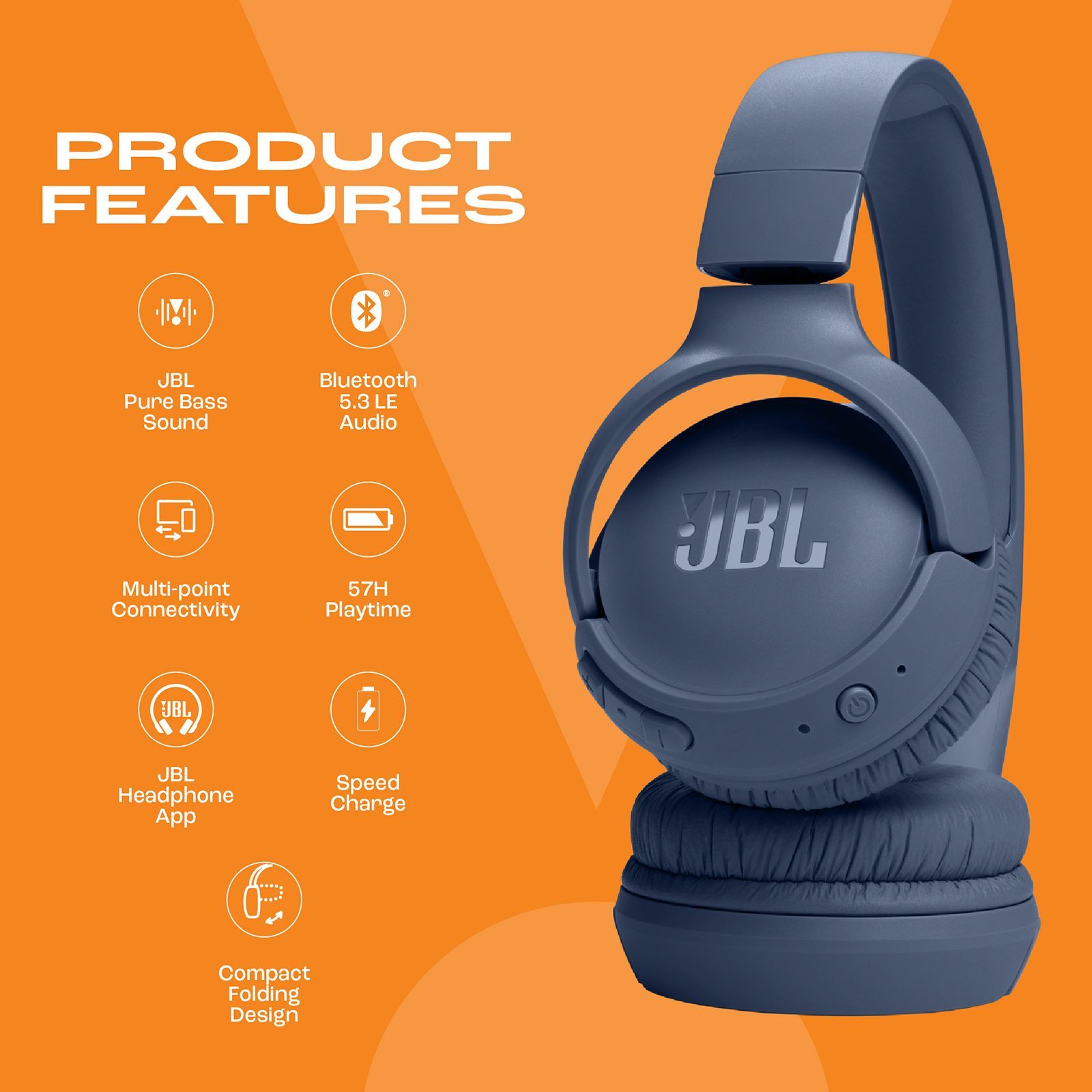 JBL Tune JBLT520BTBLU Bluetooth Headphone with Mic (Pure Bass Sound, On Ear, Blue) JBL Tune JBLT520BTBLU Bluetooth Headphone with Mic (Pure Bass Sound, On Ear, Blue)_10