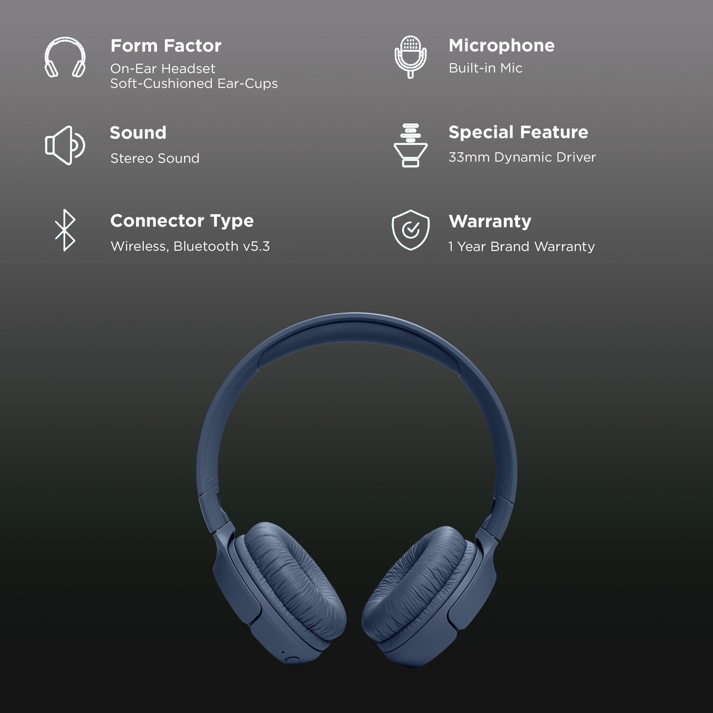 JBL Tune JBLT520BTBLU Bluetooth Headphone with Mic (Pure Bass Sound, On Ear, Blue)_2