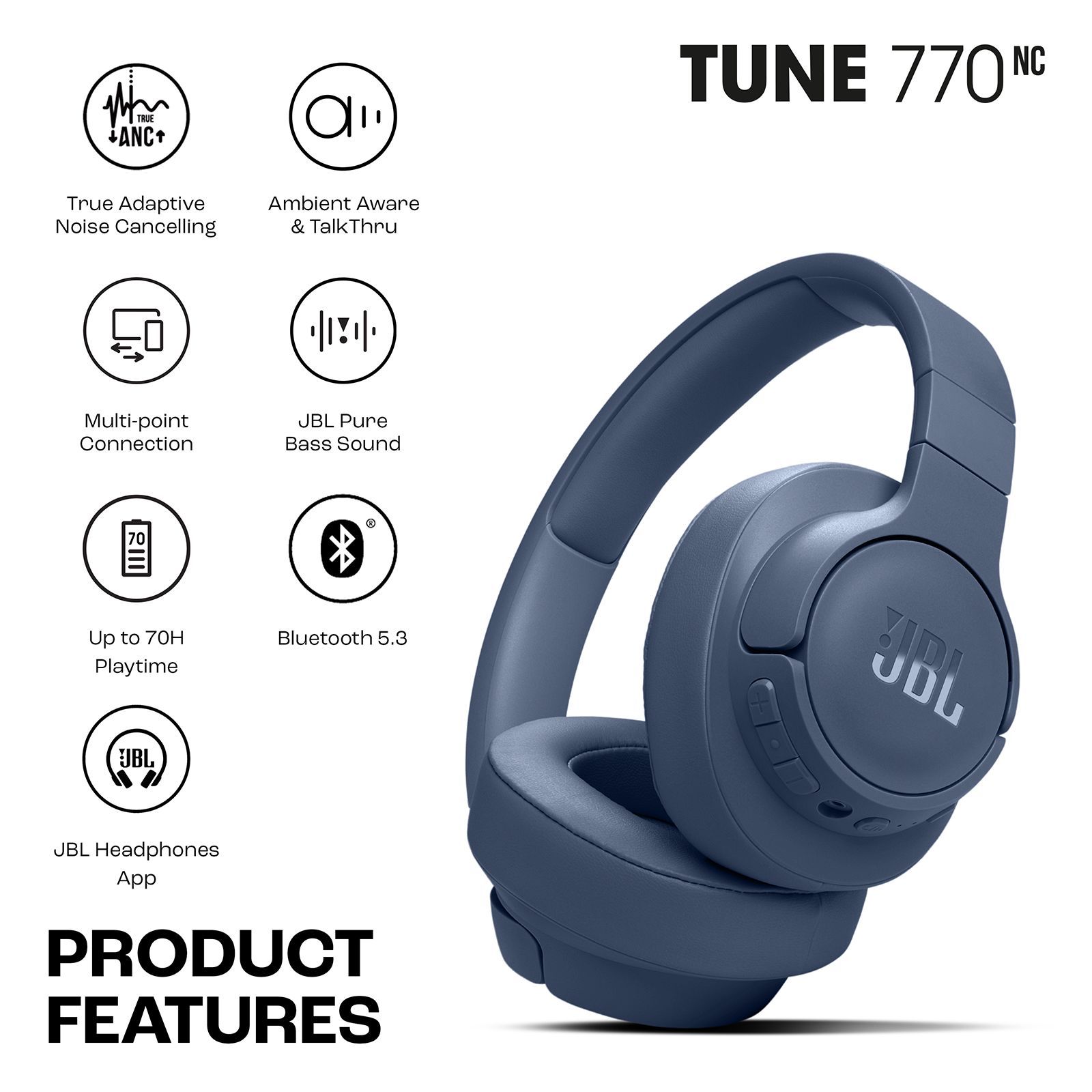 JBL Tune 770NC Bluetooth Headphone with Adaptive Noise Cancellation (Pure Bass Sound, Over Ear, Blue)_14