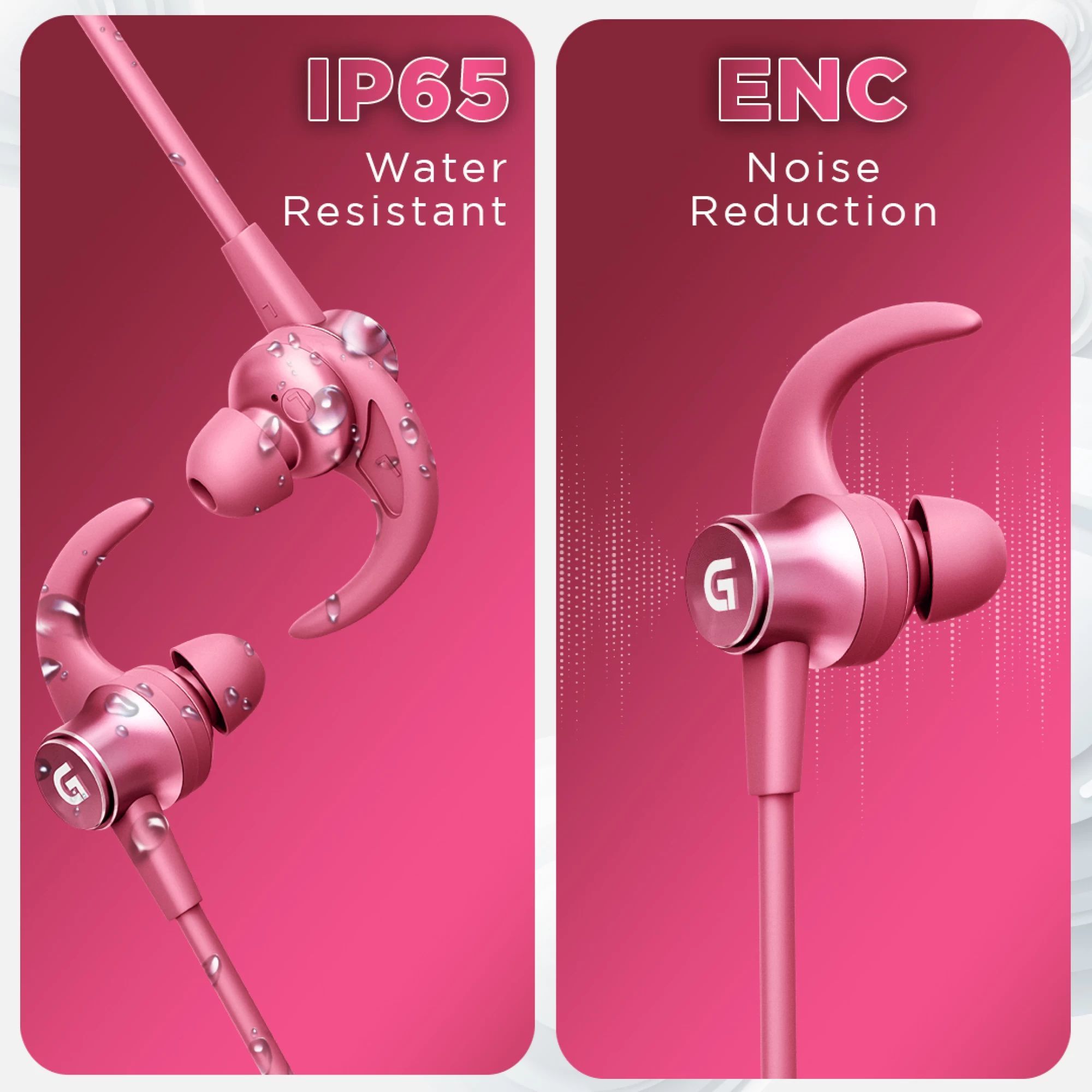 GIZmore Bang MN227 Neckband with Environmental Noise Cancellation (IP65 Water Resistant, Fast Charging, Berry Pink) GIZmore Bang MN227 Neckband with Environmental Noise Cancellation (IP65 Water Resistant, Fast Charging, Berry Pink)_3