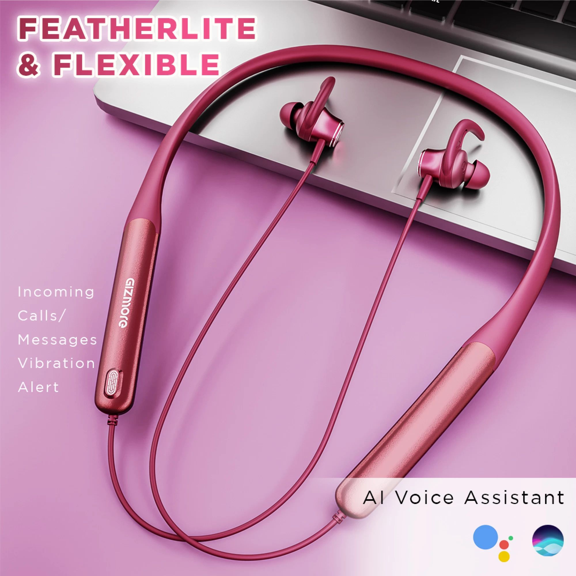 GIZmore Bang MN227 Neckband with Environmental Noise Cancellation (IP65 Water Resistant, Fast Charging, Berry Pink) GIZmore Bang MN227 Neckband with Environmental Noise Cancellation (IP65 Water Resistant, Fast Charging, Berry Pink)_4