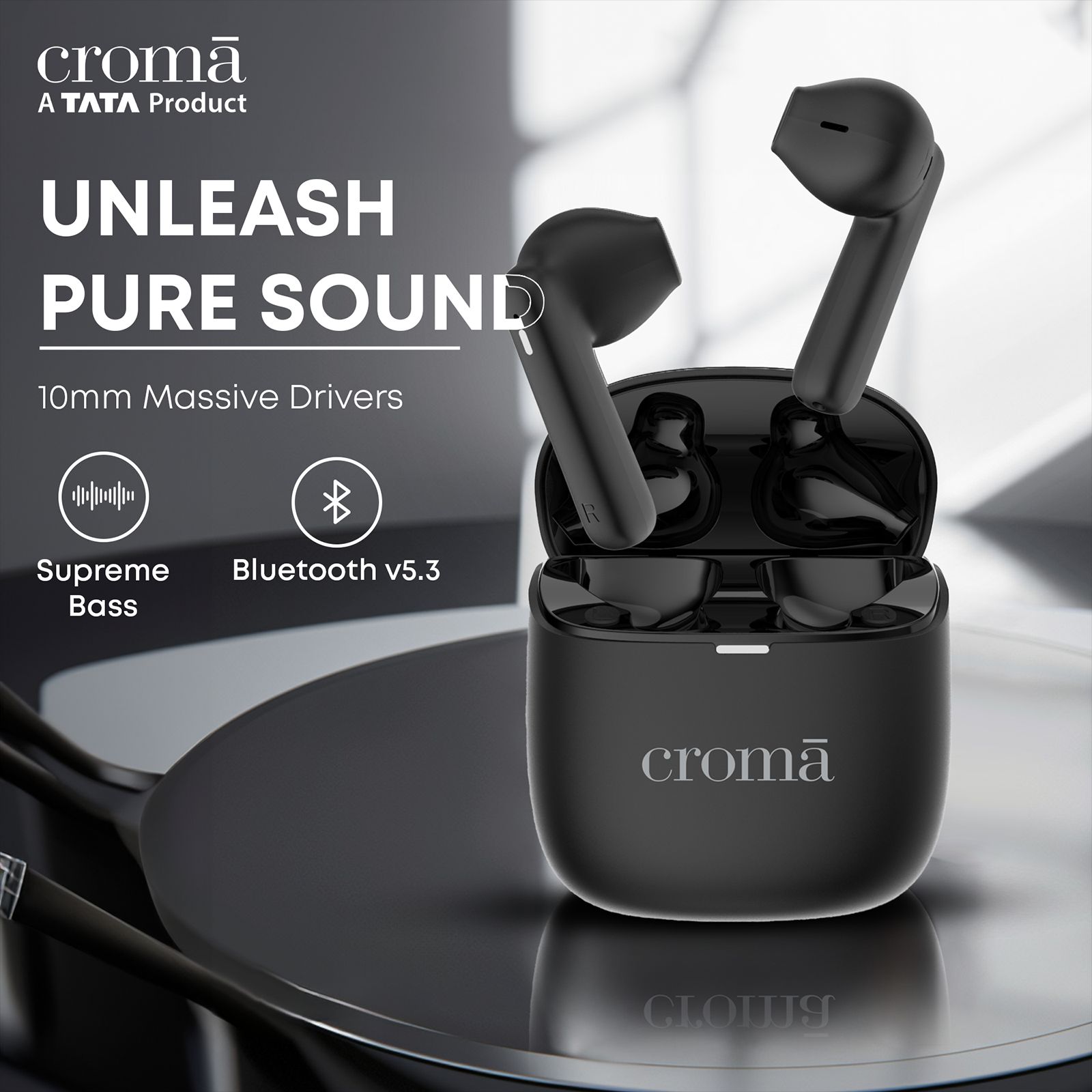 Croma TWS Earbuds (Sweat & Water Resistant, Upto 32 Hours Playback, Black) Croma TWS Earbuds (Sweat & Water Resistant, Upto 32 Hours Playback, Black)_8