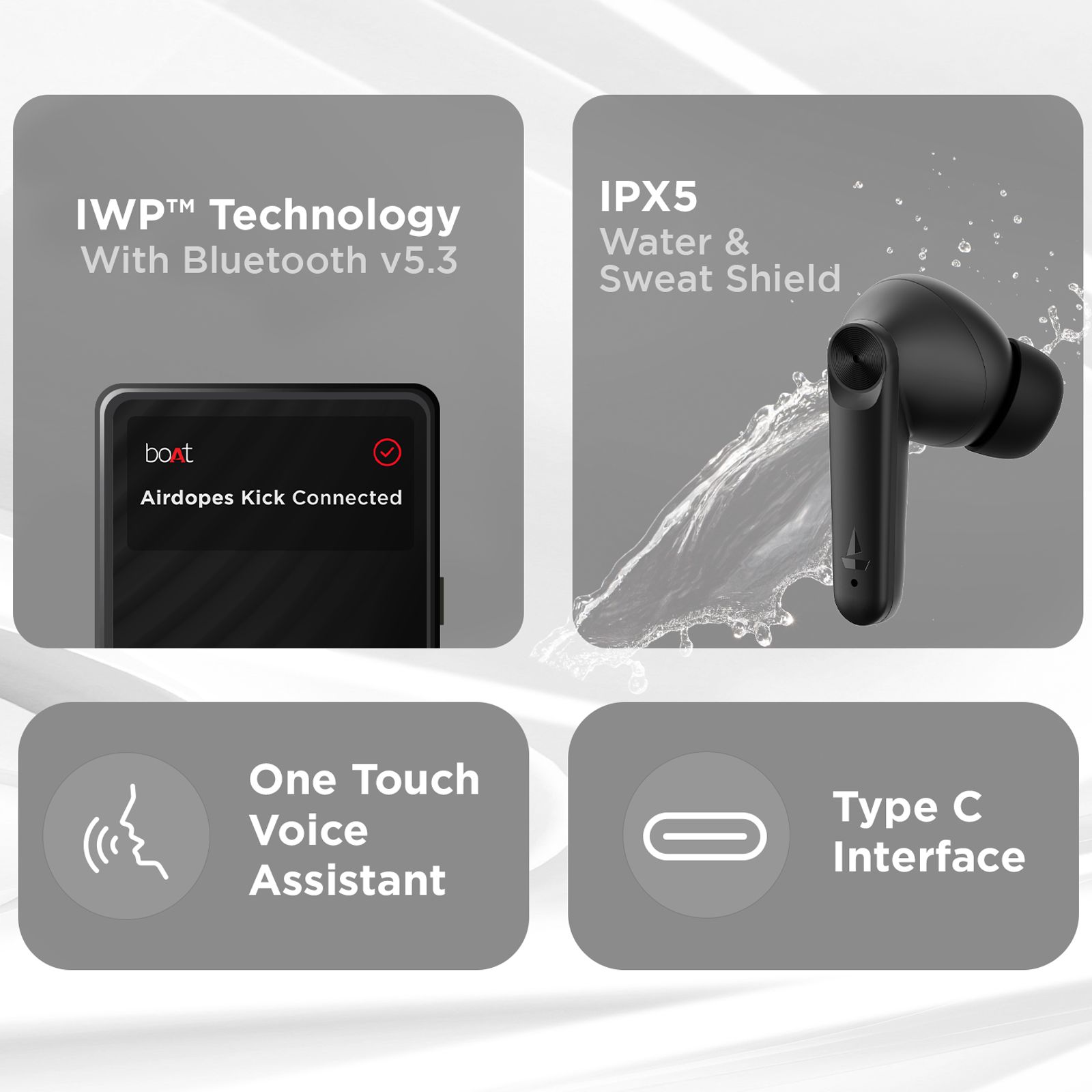 boAt Airdopes Kick TWS Earbuds with Environmental Noise Cancellation (IPX5 Water Resistant, Beast Mode, Carbon Black) boAt Airdopes Kick TWS Earbuds with Environmental Noise Cancellation (IPX5 Water Resistant, Beast Mode, Carbon Black)_6