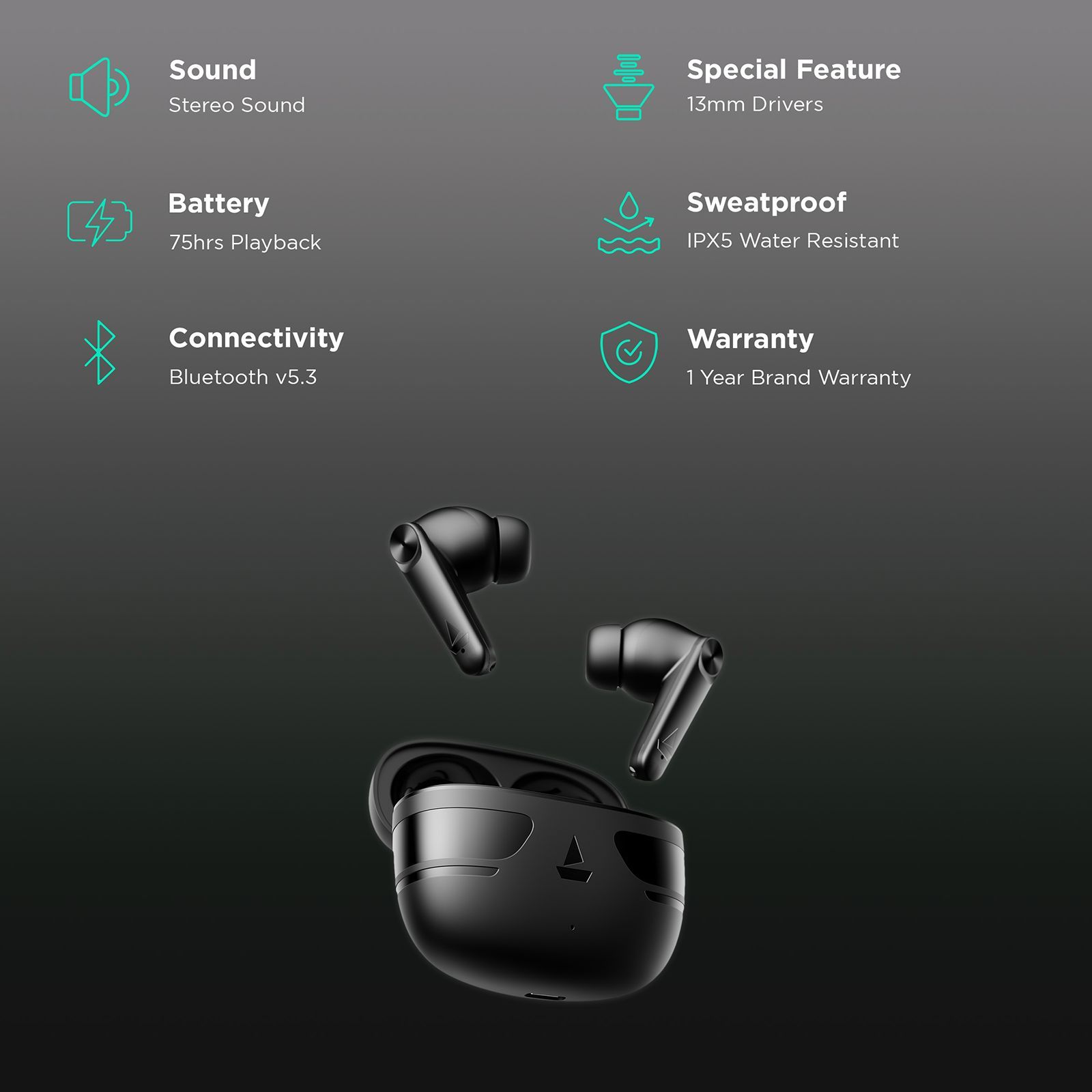 boAt Airdopes Kick TWS Earbuds with Environmental Noise Cancellation (IPX5 Water Resistant, Beast Mode, Carbon Black) boAt Airdopes Kick TWS Earbuds with Environmental Noise Cancellation (IPX5 Water Resistant, Beast Mode, Carbon Black)_2