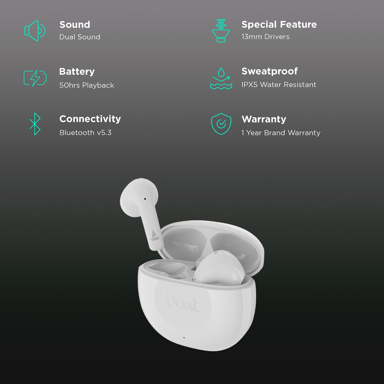 boAt Airdopes 125 TWS Earbuds with Environmental Noise Cancellation (IPX5 Water Resistant, ASAP Charge, Celestial White)_2