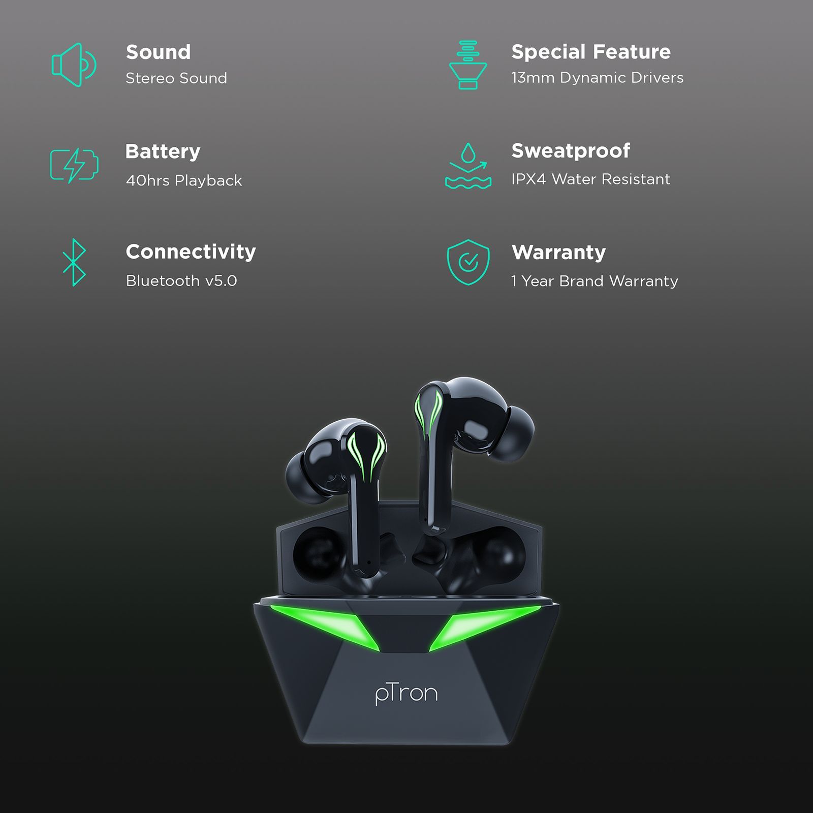 pTron Basspods Quest TWS Earbuds with Passive Noise Cancellation (IPX4 Water Resistant, 13mm Dynamic Drivers, Black) pTron Basspods Quest TWS Earbuds with Passive Noise Cancellation (IPX4 Water Resistant, 13mm Dynamic Drivers, Black)_2