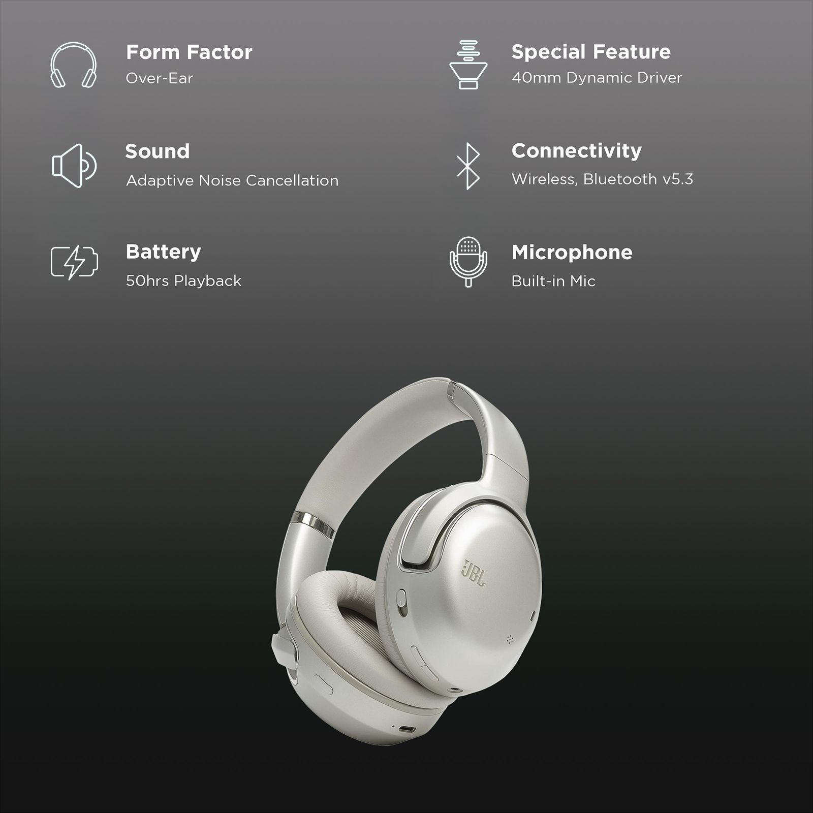 JBL Tour One M2 Bluetooth Headphone with Mic (Upto 50 Hours Playback, Over Ear, Champagne Gold)_2