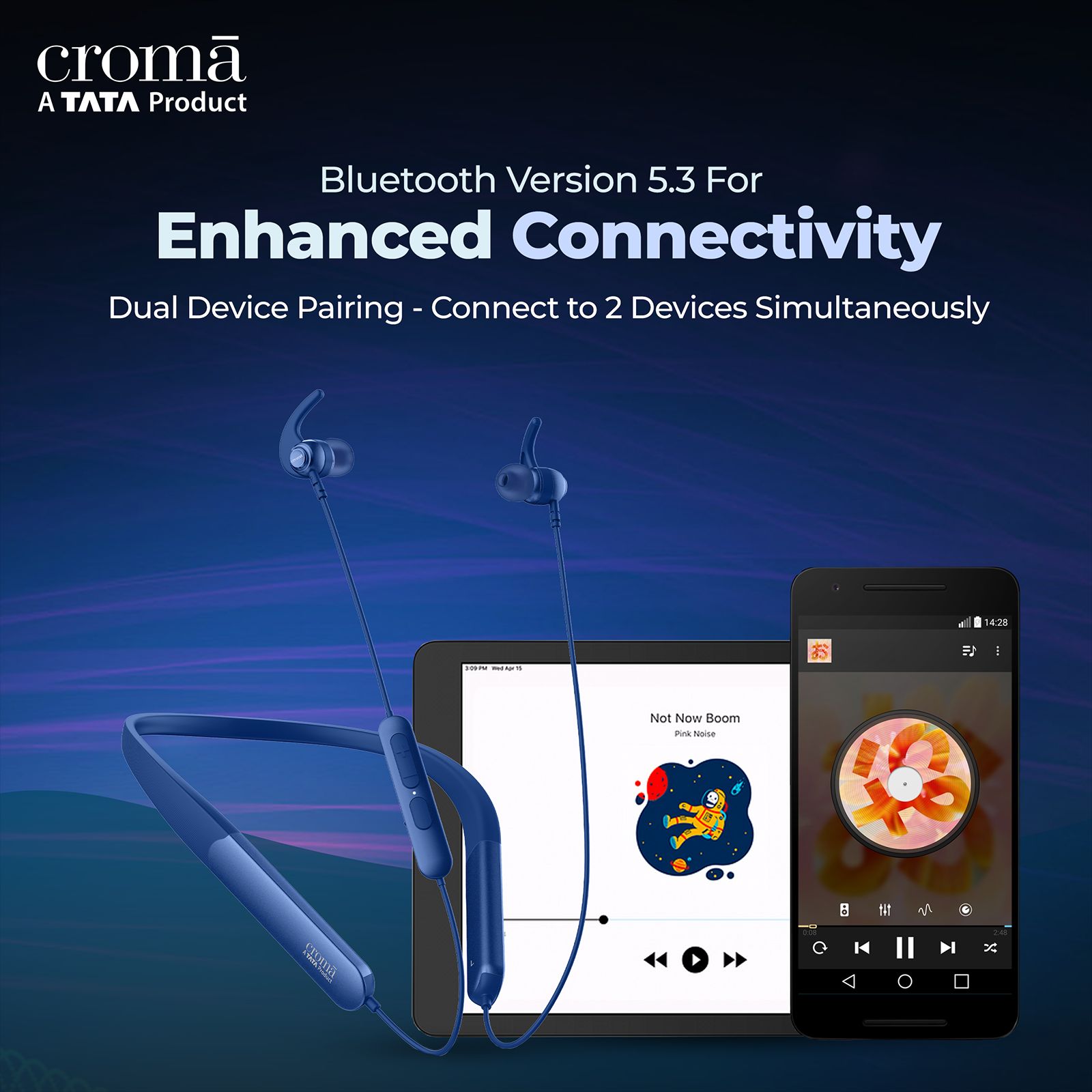 Croma Neckband with Environmental Noise Cancellation (IPX4 Water Resistant, Dual Device Pairing, Blue)_11