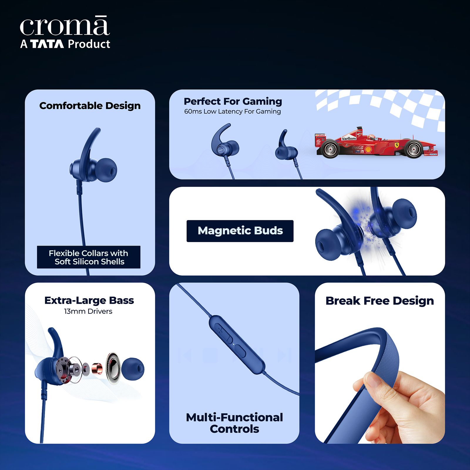Croma Neckband with Environmental Noise Cancellation (IPX4 Water Resistant, Dual Device Pairing, Blue)_13