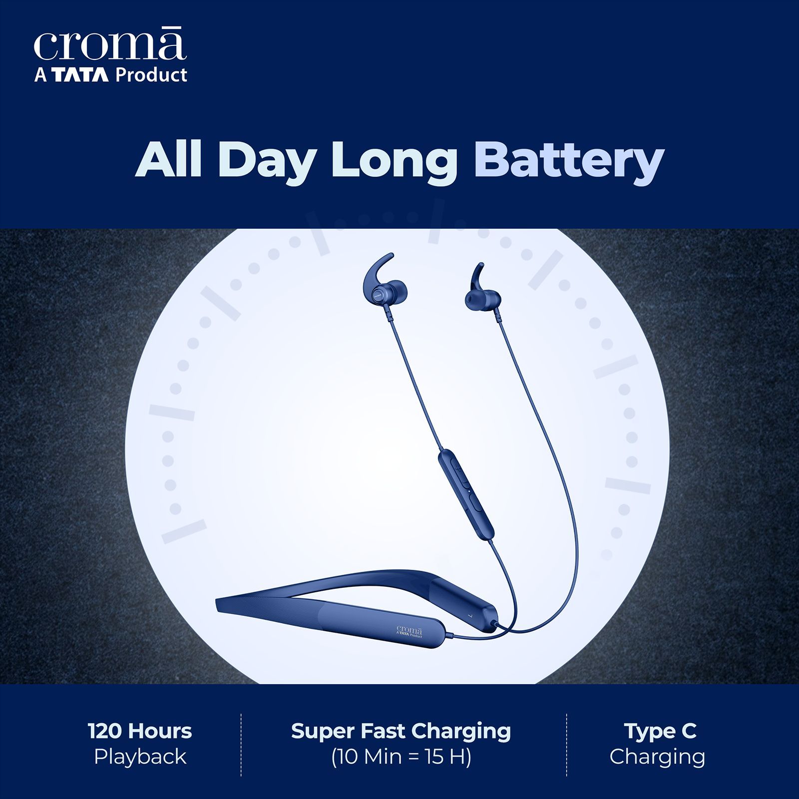 Croma Neckband with Environmental Noise Cancellation (IPX4 Water Resistant, Dual Device Pairing, Blue)_9