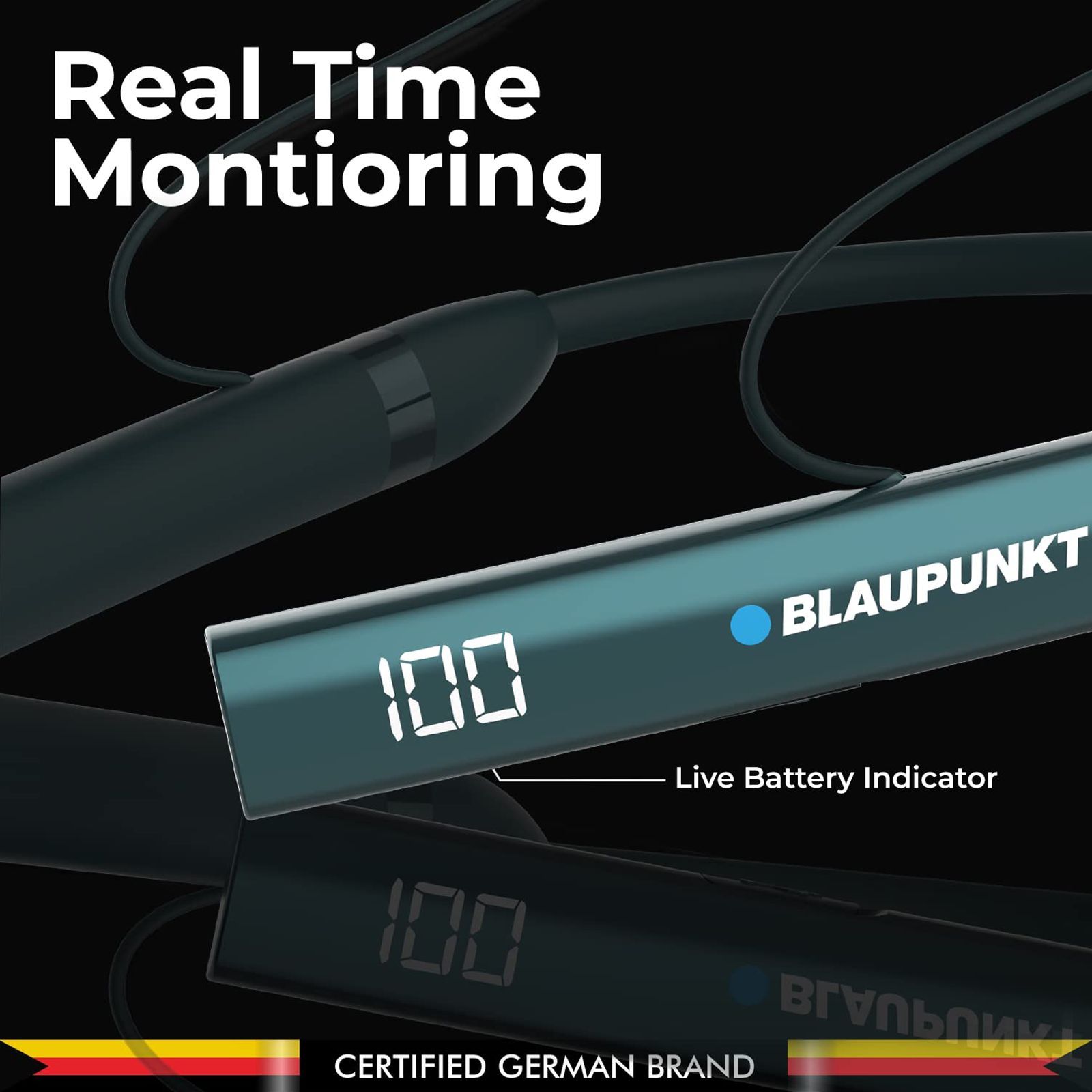 Blaupunkt BE100 Neckband with Noise Isolation (Sweat Resistant, Bass Demon Technology, Green)_2