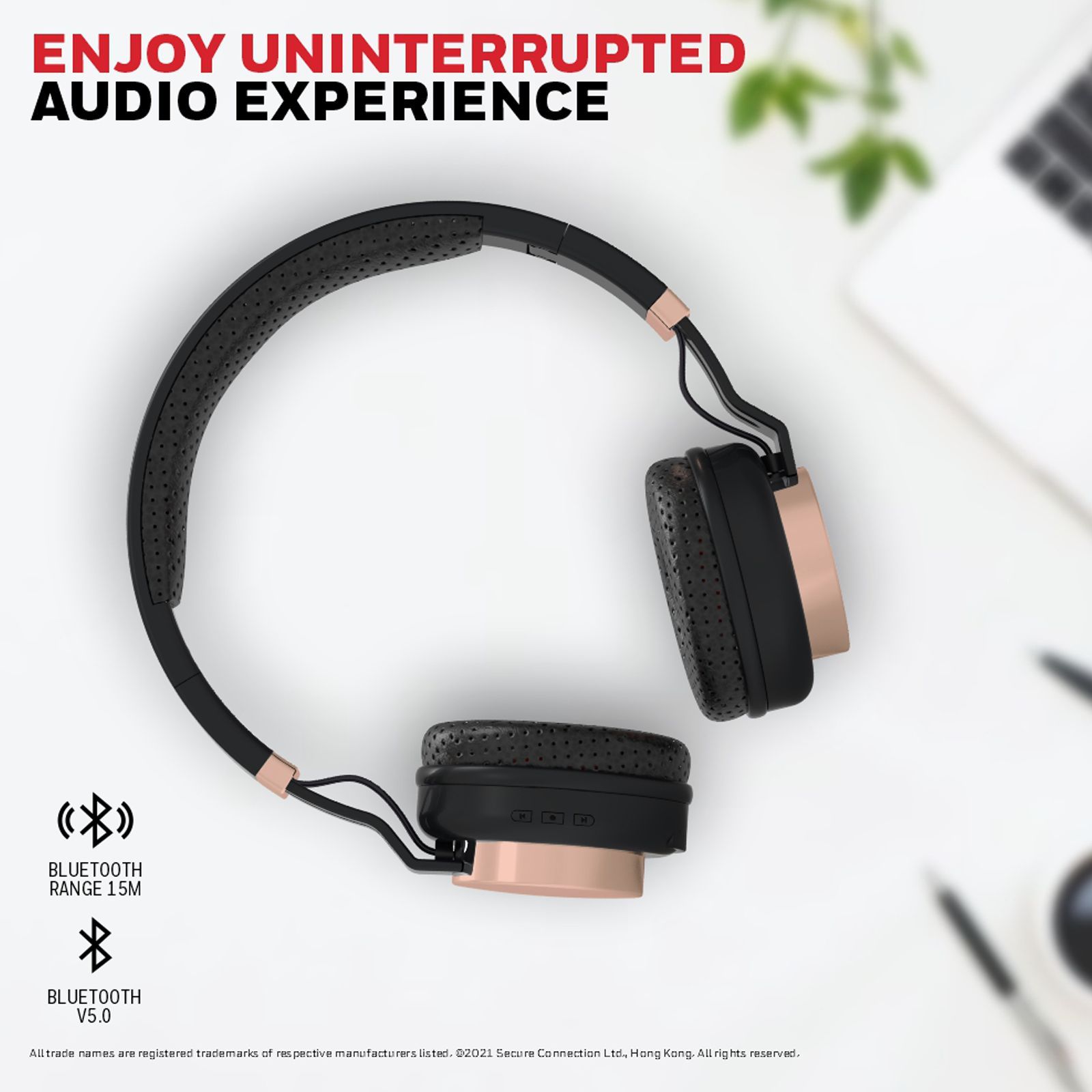 Honeywell Suono P10 Bluetooth Headphone with Mic (Google Assistant Enabled, Over Ear, Rose Gold)_5