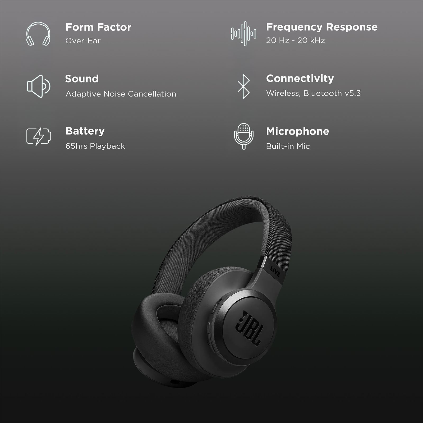 JBL LIVE 770NC Bluetooth Headphone with Mic (Upto 65 Hours Playback, Over Ear, Black)_2