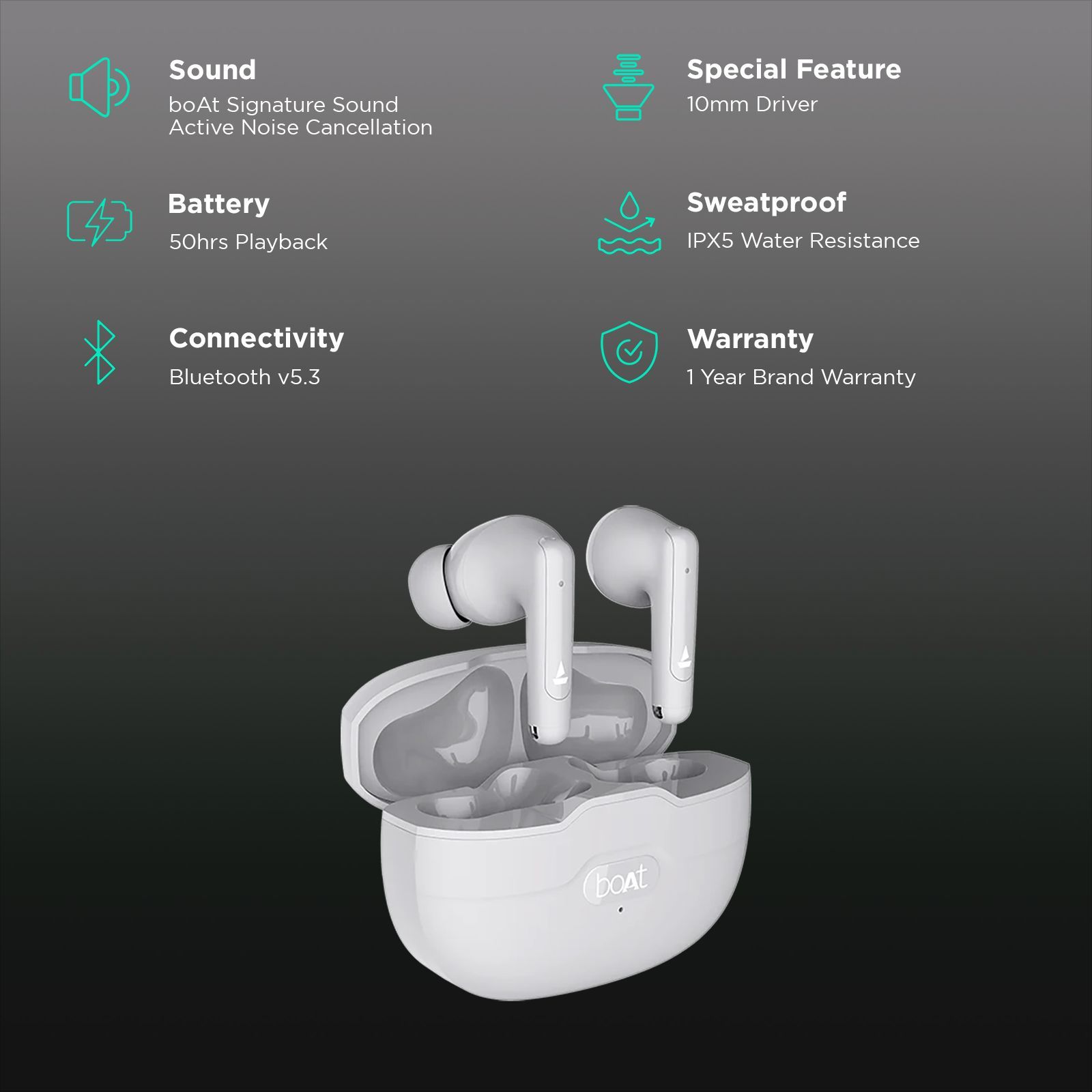 boAt Airdopes Unity TWS Earbuds with Active Noise Cancellation (IPX5 Sweat & Water Resistant, Insta Wake N’ Pair Technology, Grey)_2