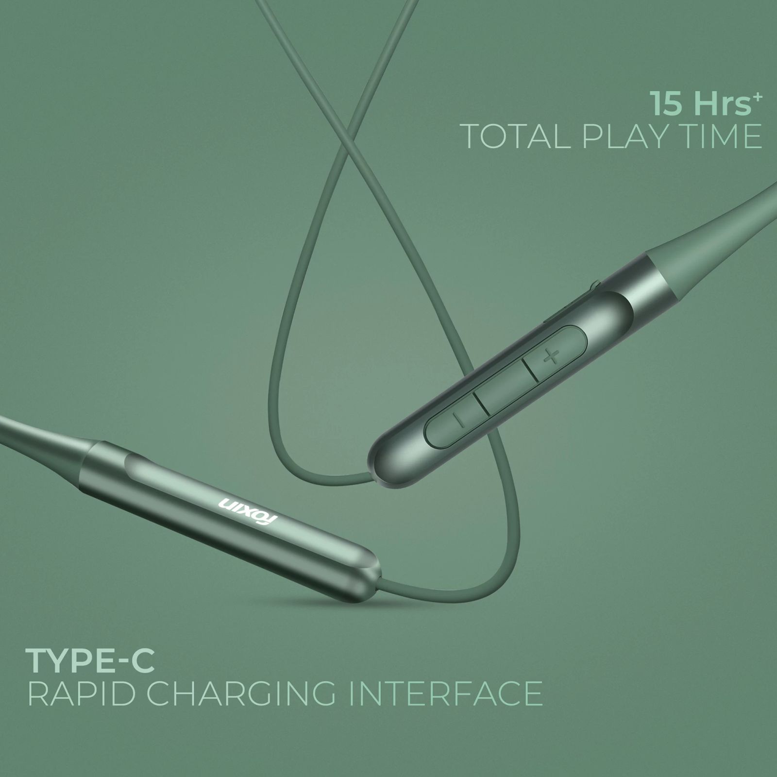 Foxin FoxBeat 181 Neckband (IPX5 Waterproof, Enhanced Bass Sound Quality, Moss Green)_5