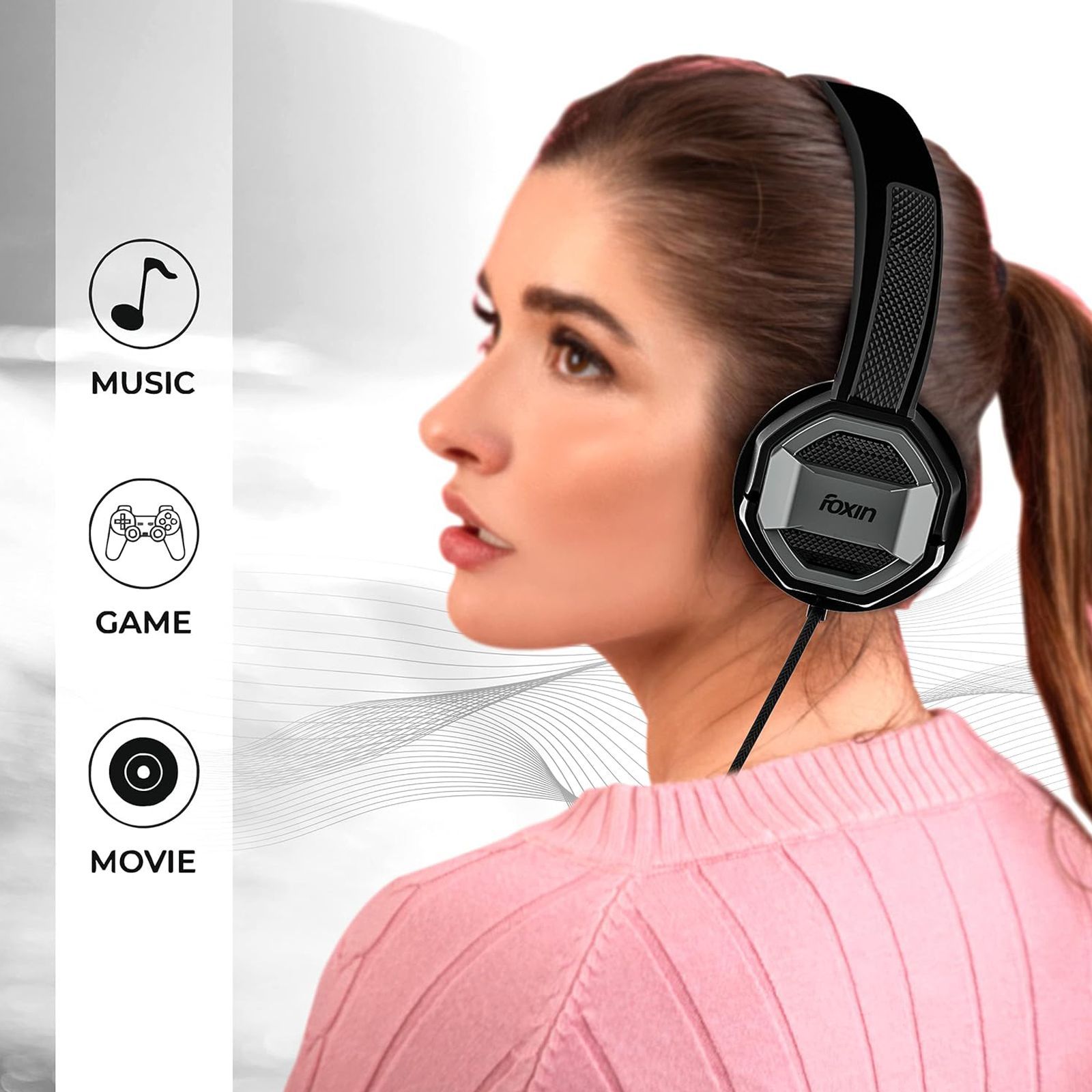 Foxin Big Bass FHM 307 Wired Headphone with Mic (Over Ear, Black and Grey)_4