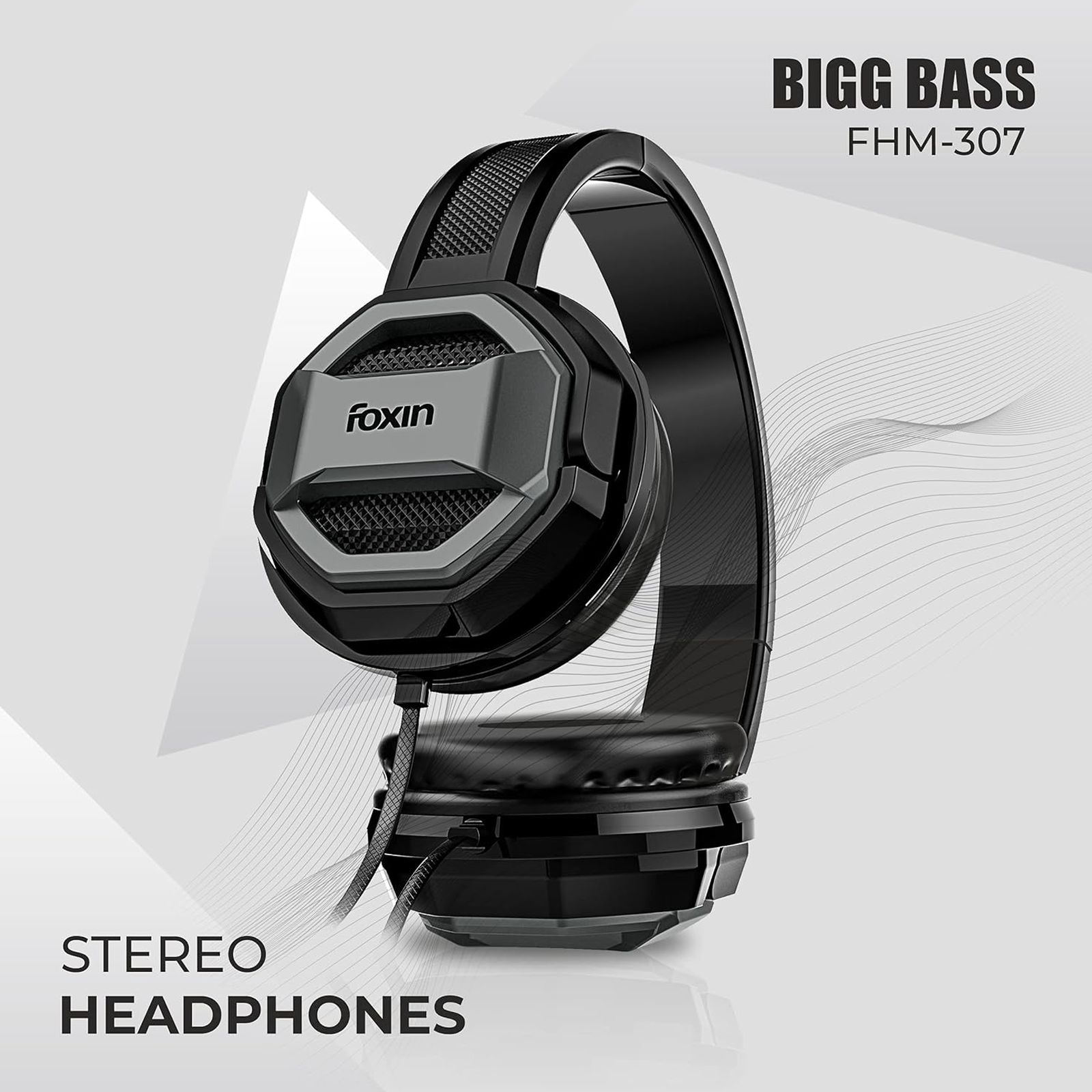 Foxin Big Bass FHM 307 Wired Headphone with Mic (Over Ear, Black and Grey)_5