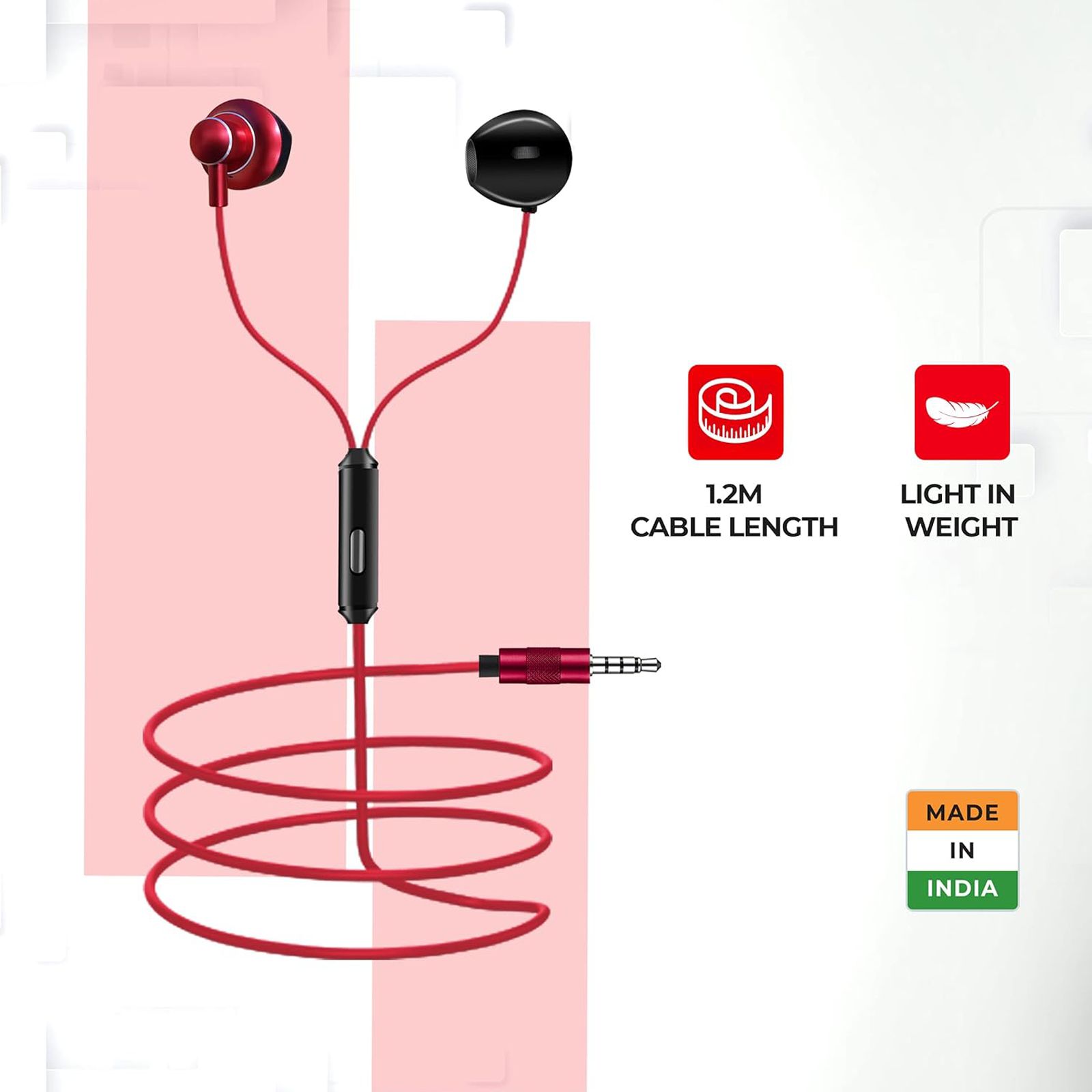 Foxin Bass Pro Plus M6 Wired Earphone with Mic (In Ear, Black and Red)_7