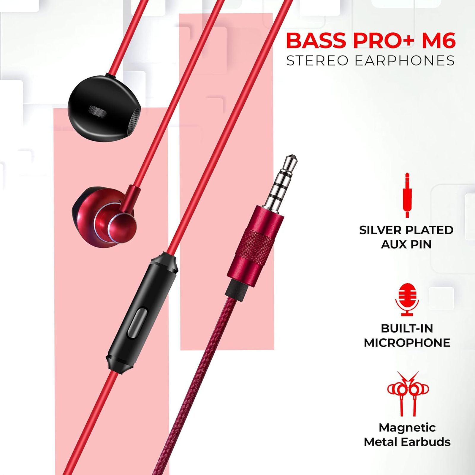 Foxin Bass Pro Plus M6 Wired Earphone with Mic (In Ear, Black and Red)_3