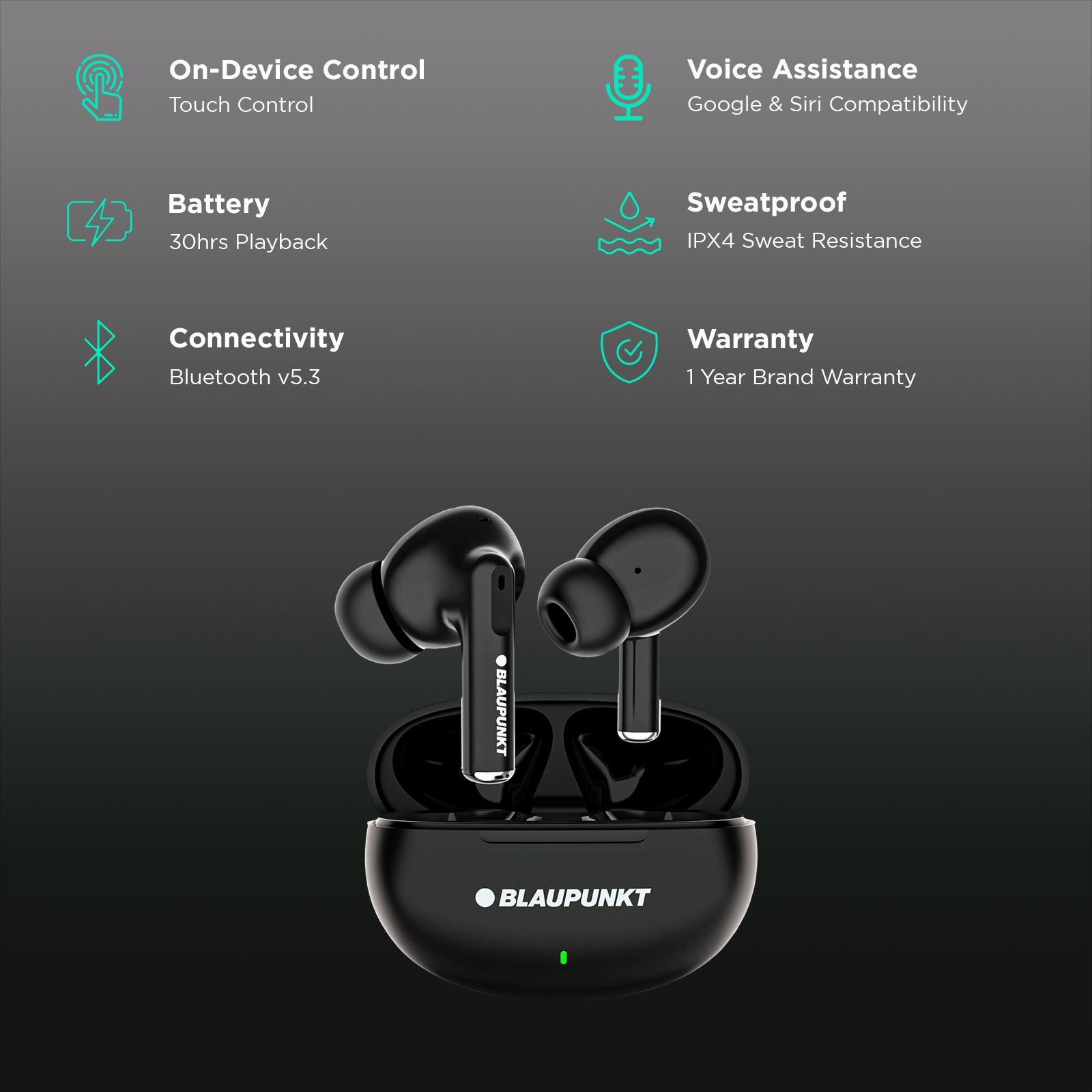 BLAUPUNKT BTW09 AIR TWS Earbuds (IPX4 Sweat & Water Resistant, Turbovolt Charging, Black)_2