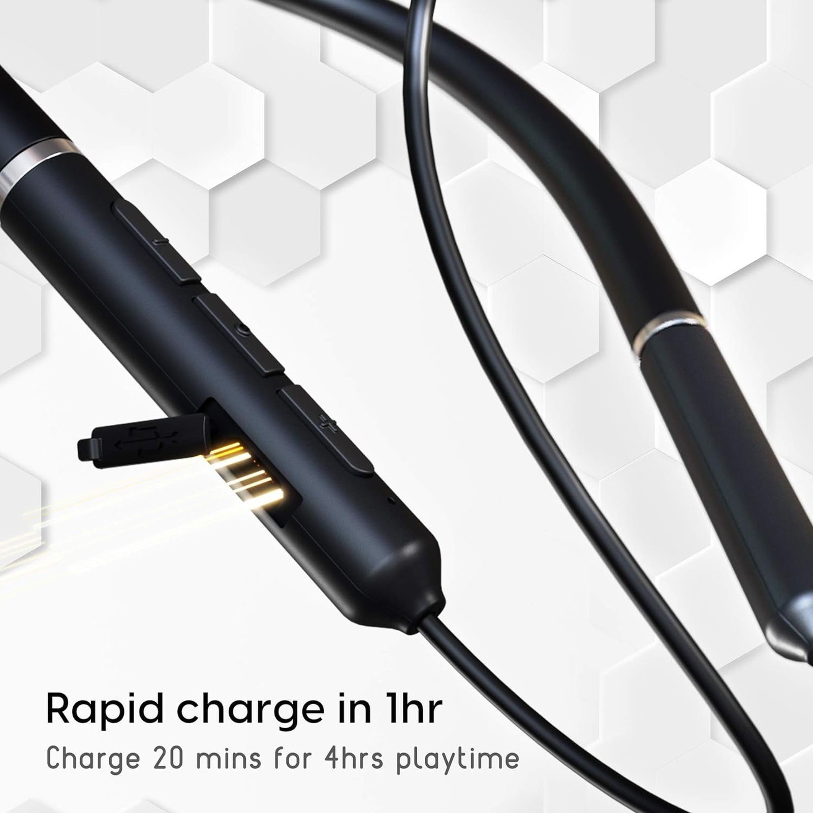 ambrane Bass Band Pro Neckband (IPX5 Water Resistant, Fast Charging, Black) ambrane Bass Band Pro Neckband (IPX5 Water Resistant, Fast Charging, Black)_3