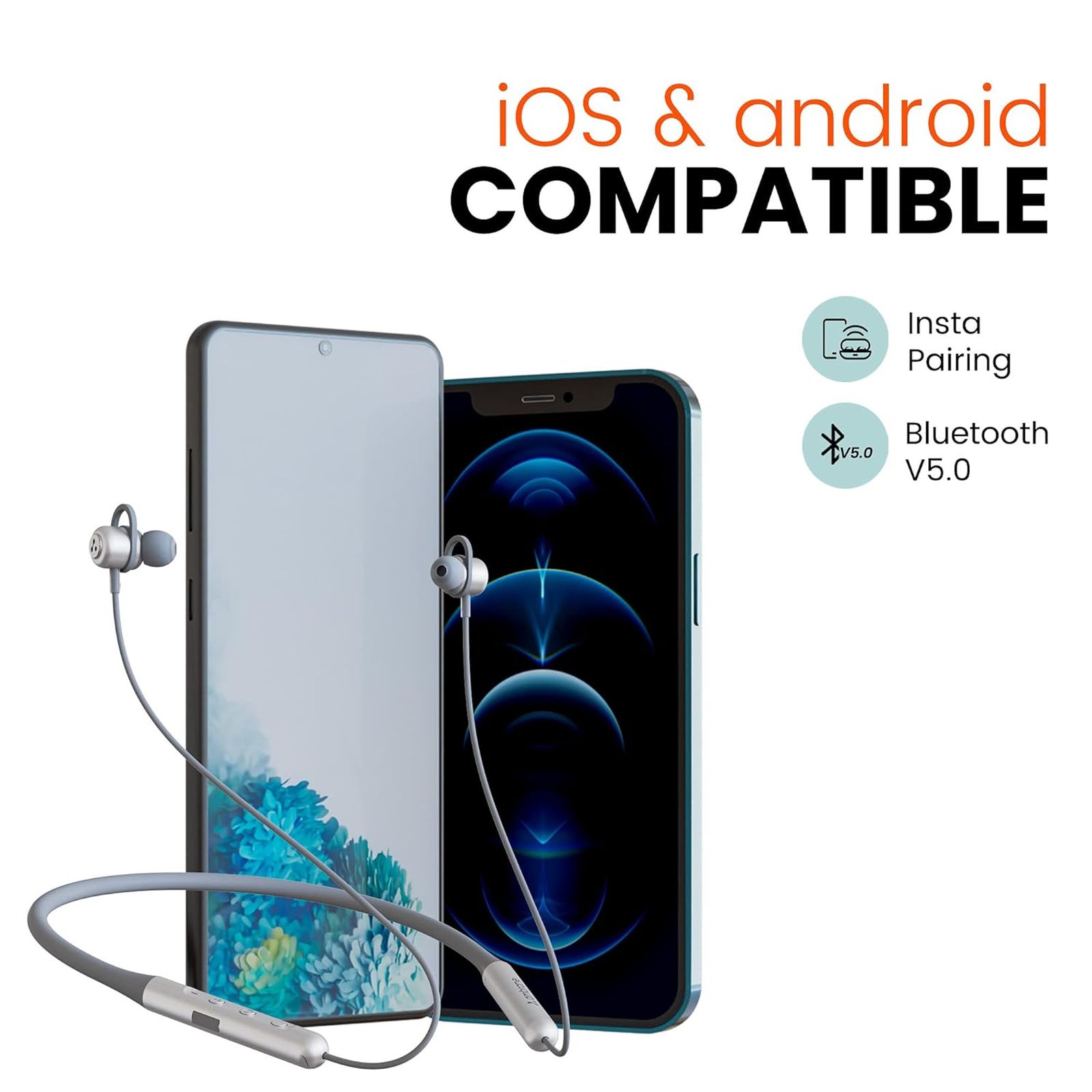 ambrane BassBand Beat Neckband (IPX4 Water Resistant, Fast Charging, Grey)_5