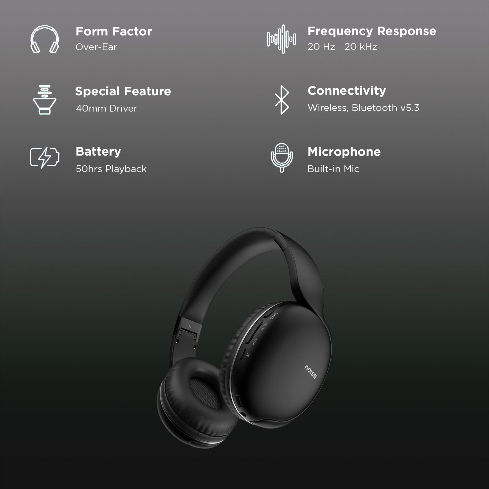 noise Two Bluetooth Headphone with Mic (Upto 50 Hours Playtime, Over Ear, Bold Black) noise Two Bluetooth Headphone with Mic (Upto 50 Hours Playtime, Over Ear, Bold Black)_2