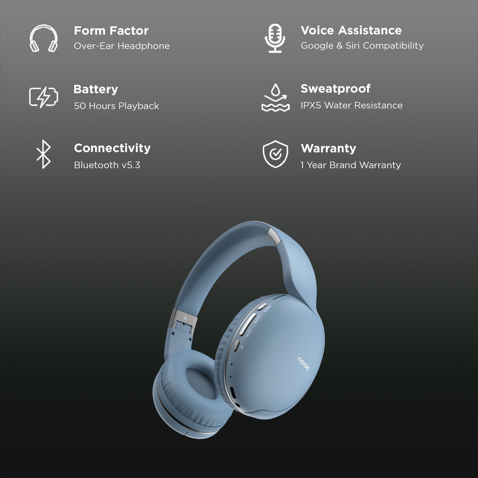 noise Two Bluetooth Headphone with Mic (Upto 50 Hours Playtime, Over Ear, Serene Blue) noise Two Bluetooth Headphone with Mic (Upto 50 Hours Playtime, Over Ear, Serene Blue)_2