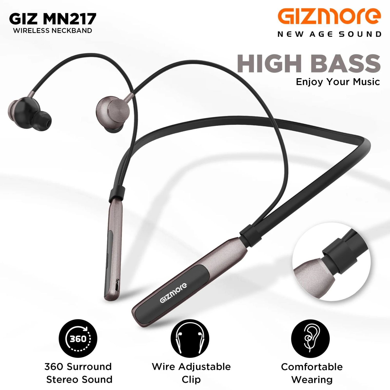 GIZmore GIZ MN217 Neckband (Sweatproof, 360 Degree Surround Stereo Sound, Black)_6