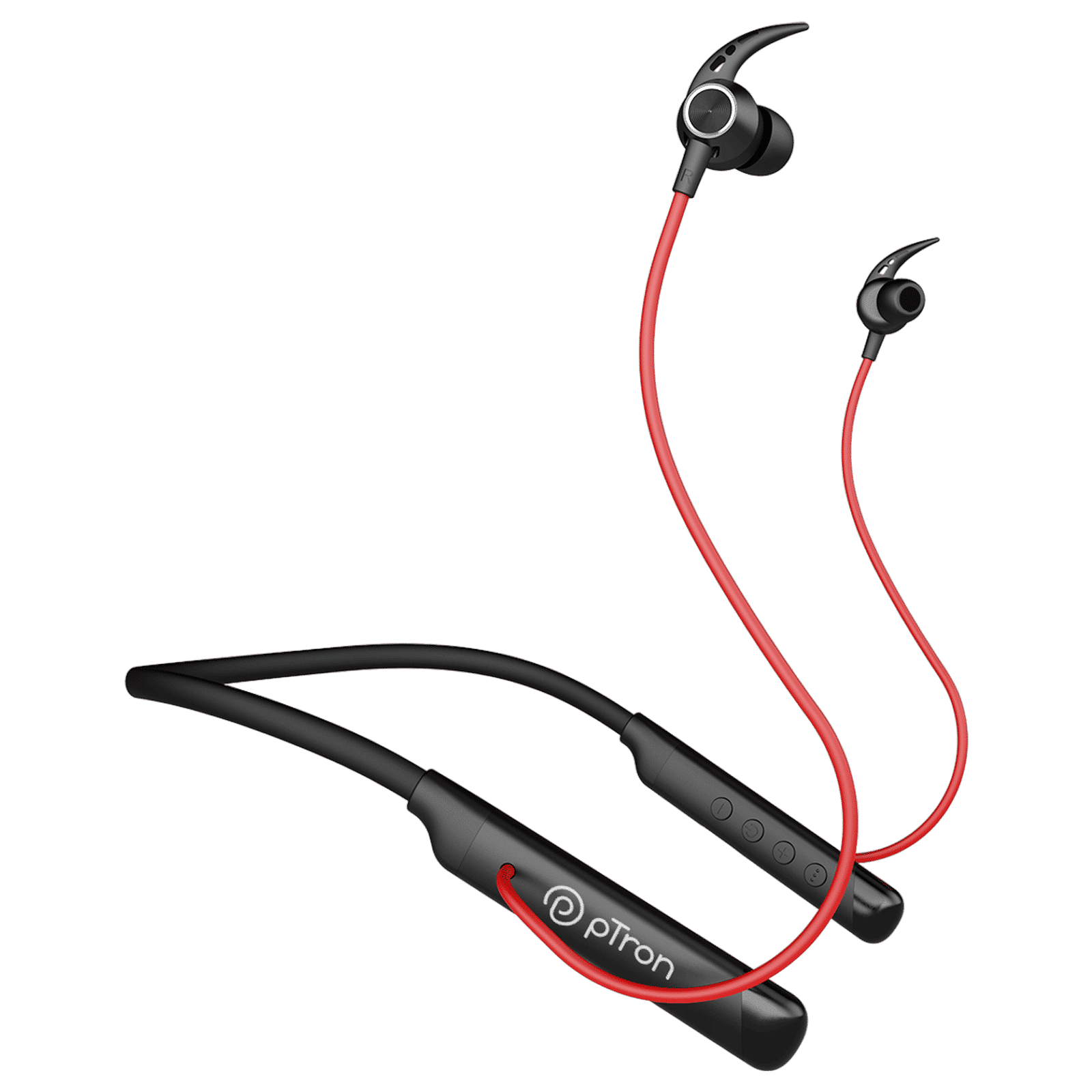 pTron InTunes Ultra Neckband with Environmental Noise Cancellation (IPX4 Water Resistant, Fast Charging, Black and Red)_1
