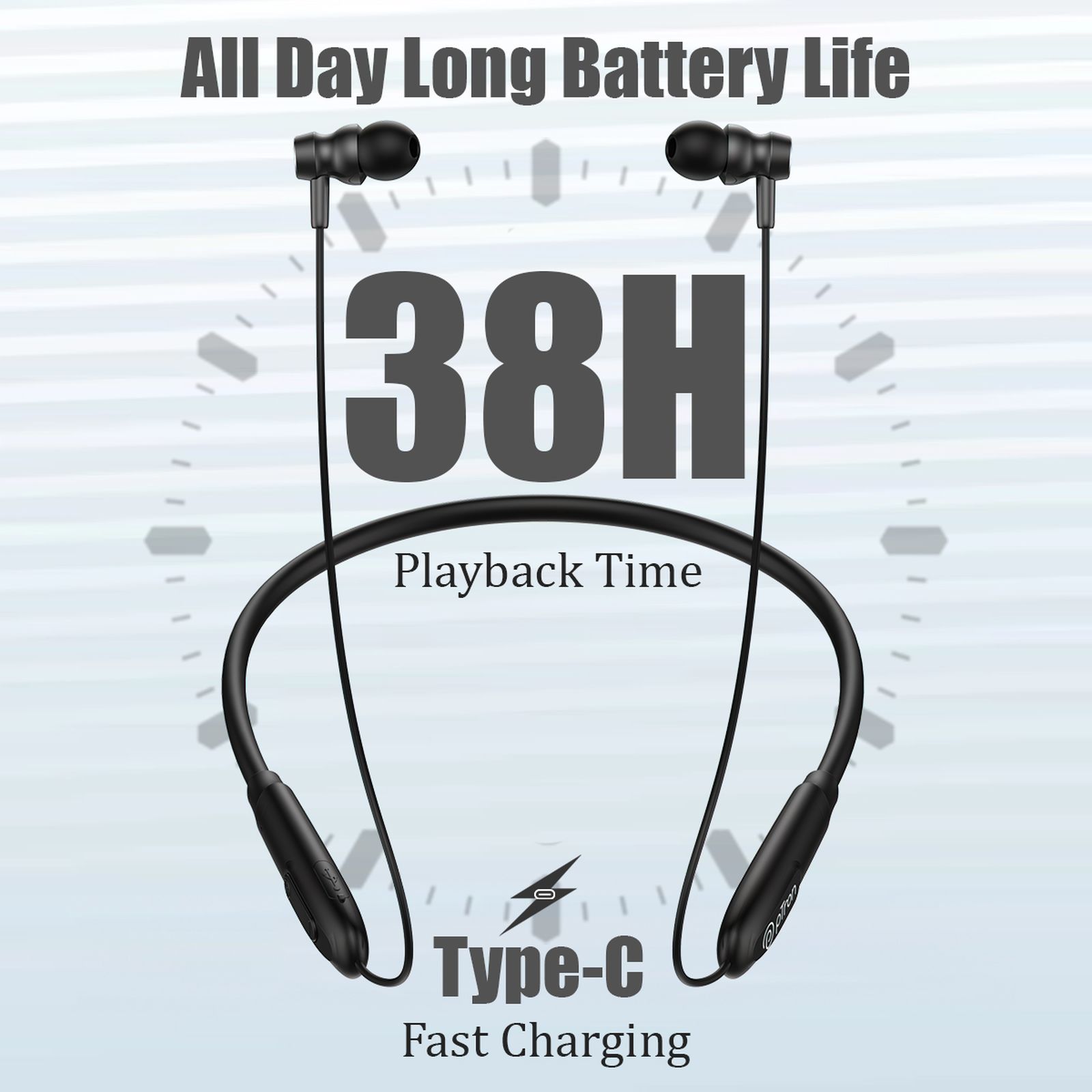 pTron InTunes Ace Neckband with Passive Noise Cancellation (IPX5 Water Resistant, Fast Charging, Black)_3