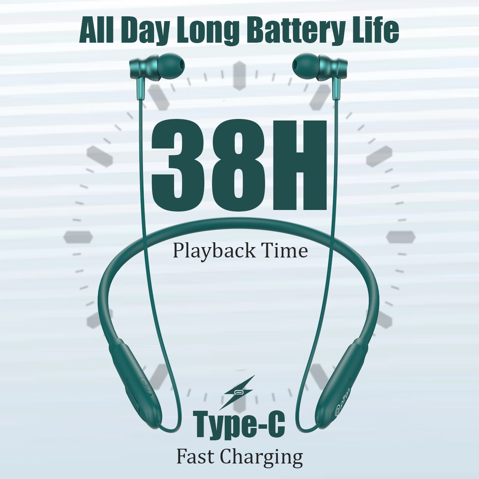 pTron InTunes Ace Neckband with Passive Noise Cancellation (IPX5 Water Resistant, Fast Charging, Green)_3