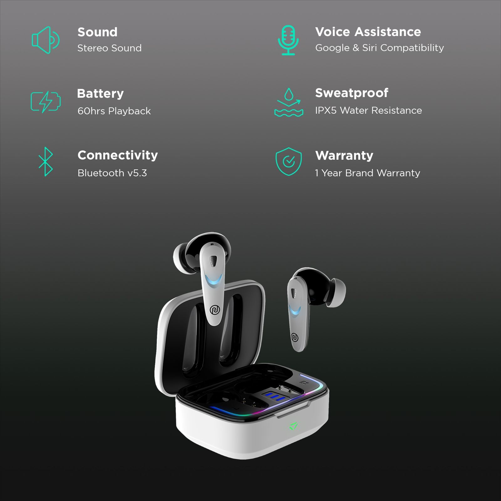 noise Buds Combat X TWS Earbuds with Environmental Noise Cancellation (IPX5 Water Resistant, Instacharge, Covert White)_2